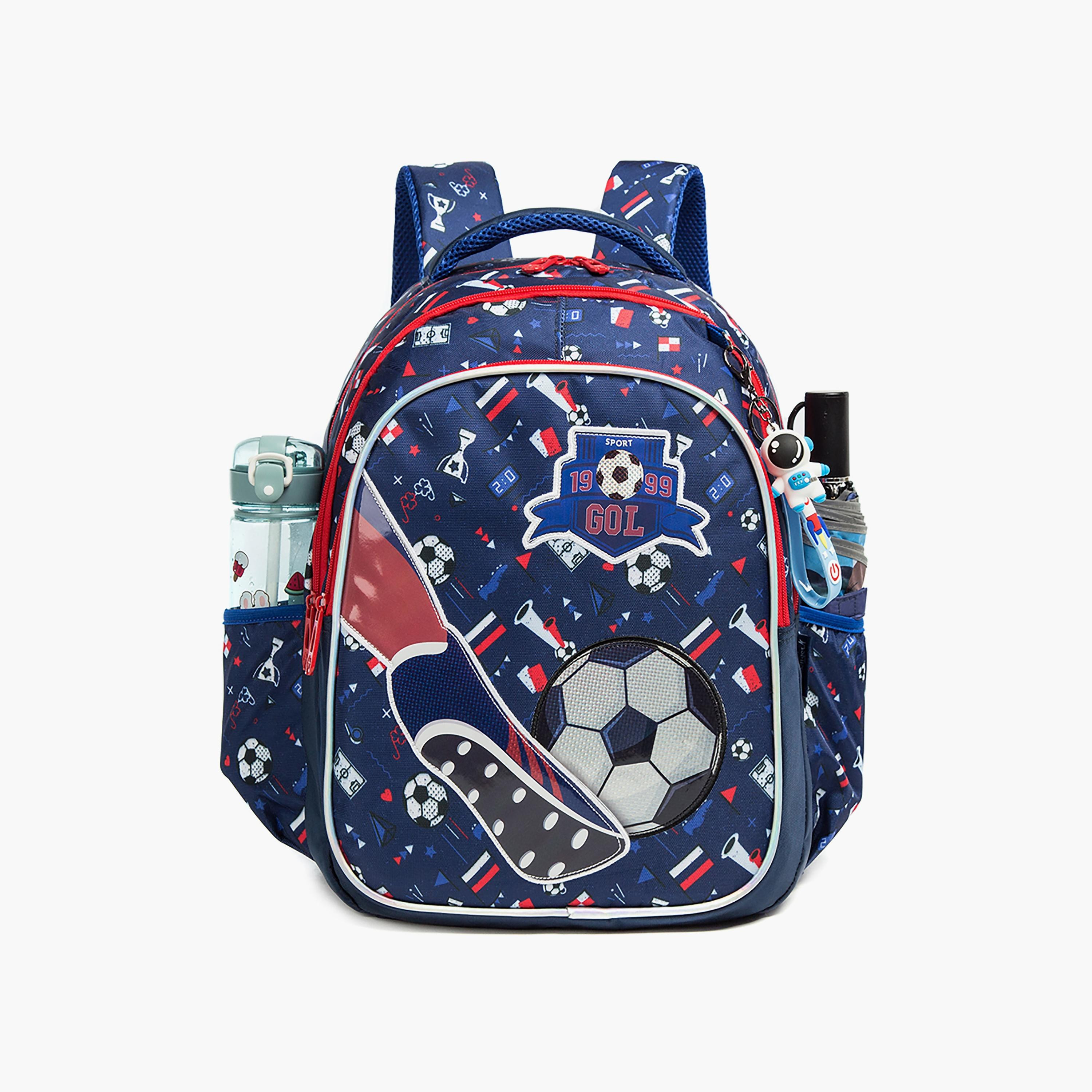 Eazy Kids 3-Piece 17Inch School Bag with Lunch Bag & Pencil Case, Football, Blue-school-bagsandbackpacks-sets-image-4