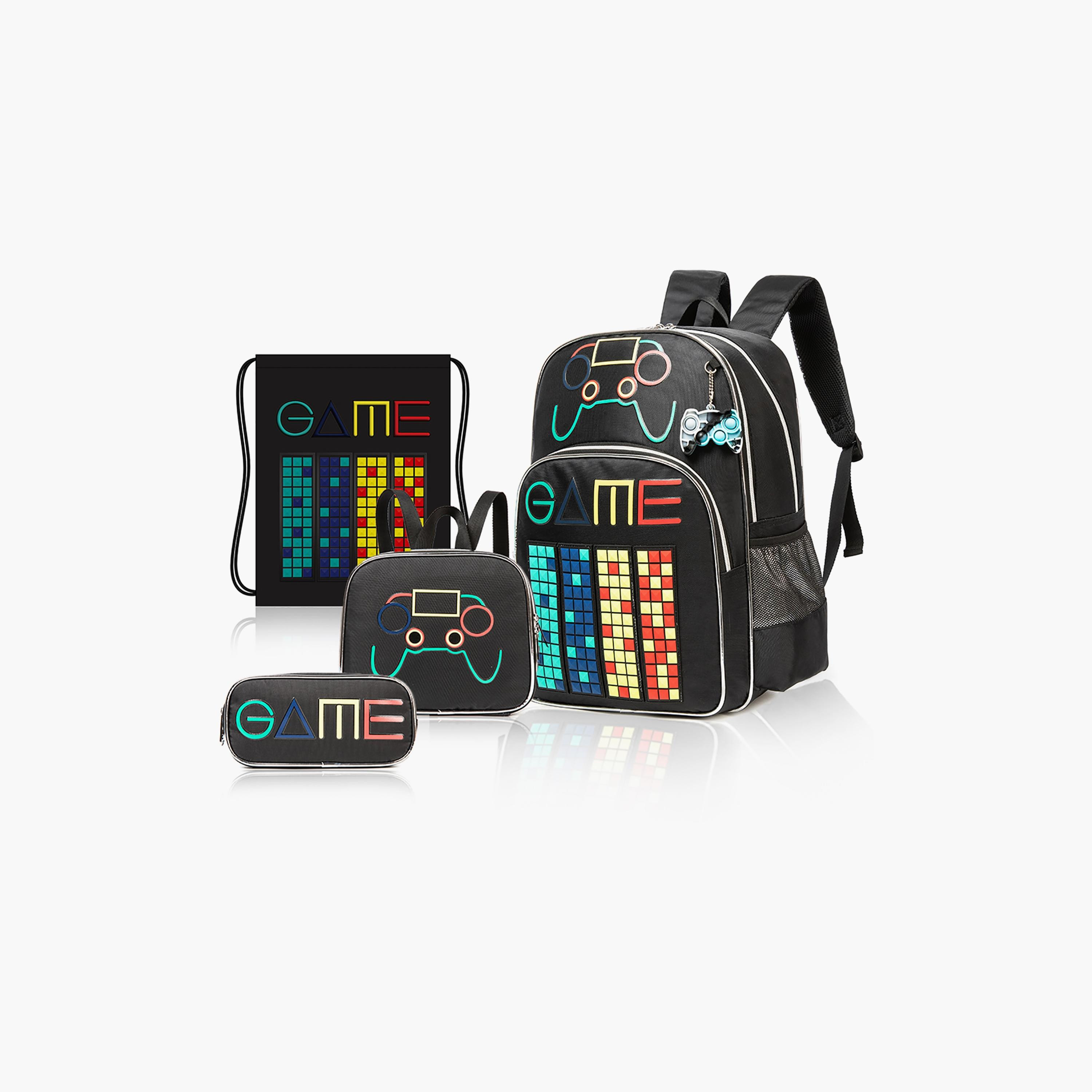 Eazy Kids 4-Piece 17Inch School Bag with Lunch Bag, Activity Bag & Pencil Case, Gen Z Gamer, Black-school-bagsandbackpacks-sets-image-2