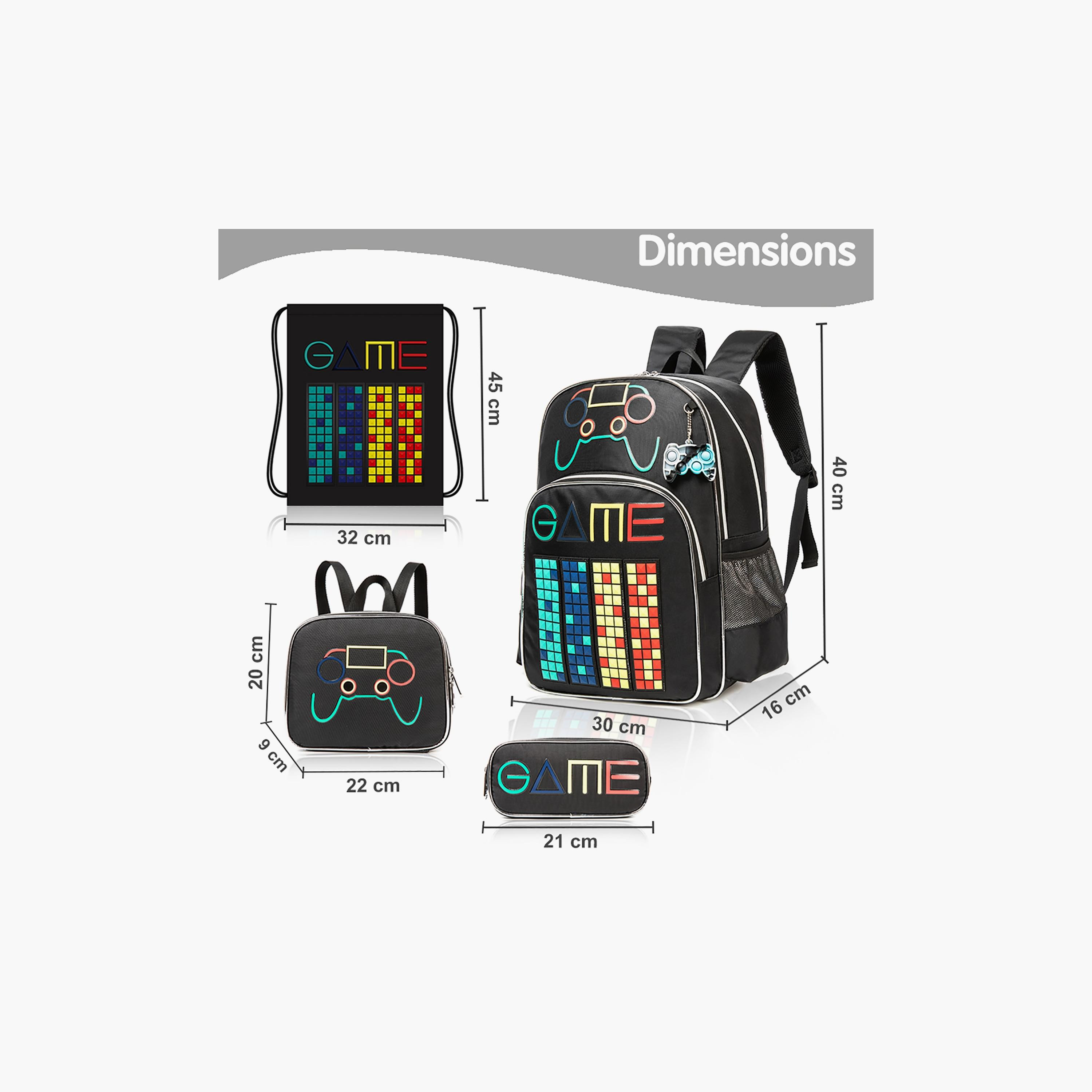 Eazy Kids 4-Piece 17Inch School Bag with Lunch Bag, Activity Bag & Pencil Case, Gen Z Gamer, Black-school-bagsandbackpacks-sets-image-4
