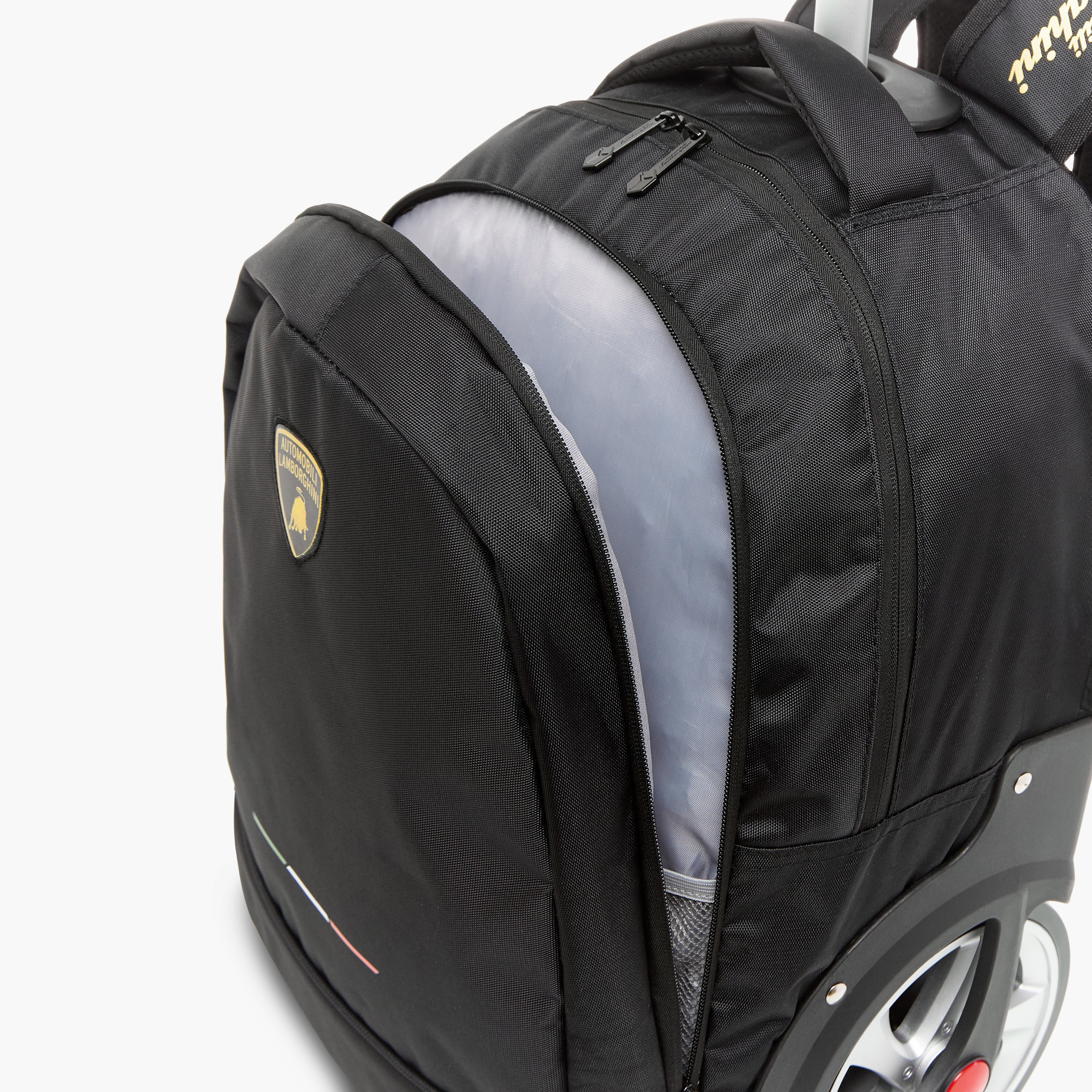 Lamborghini Logo Applique Trolley Backpack with Retractable Handle and Zip Closure - 18 inches-school-bagsandbackpacks-trolleybags-image-11