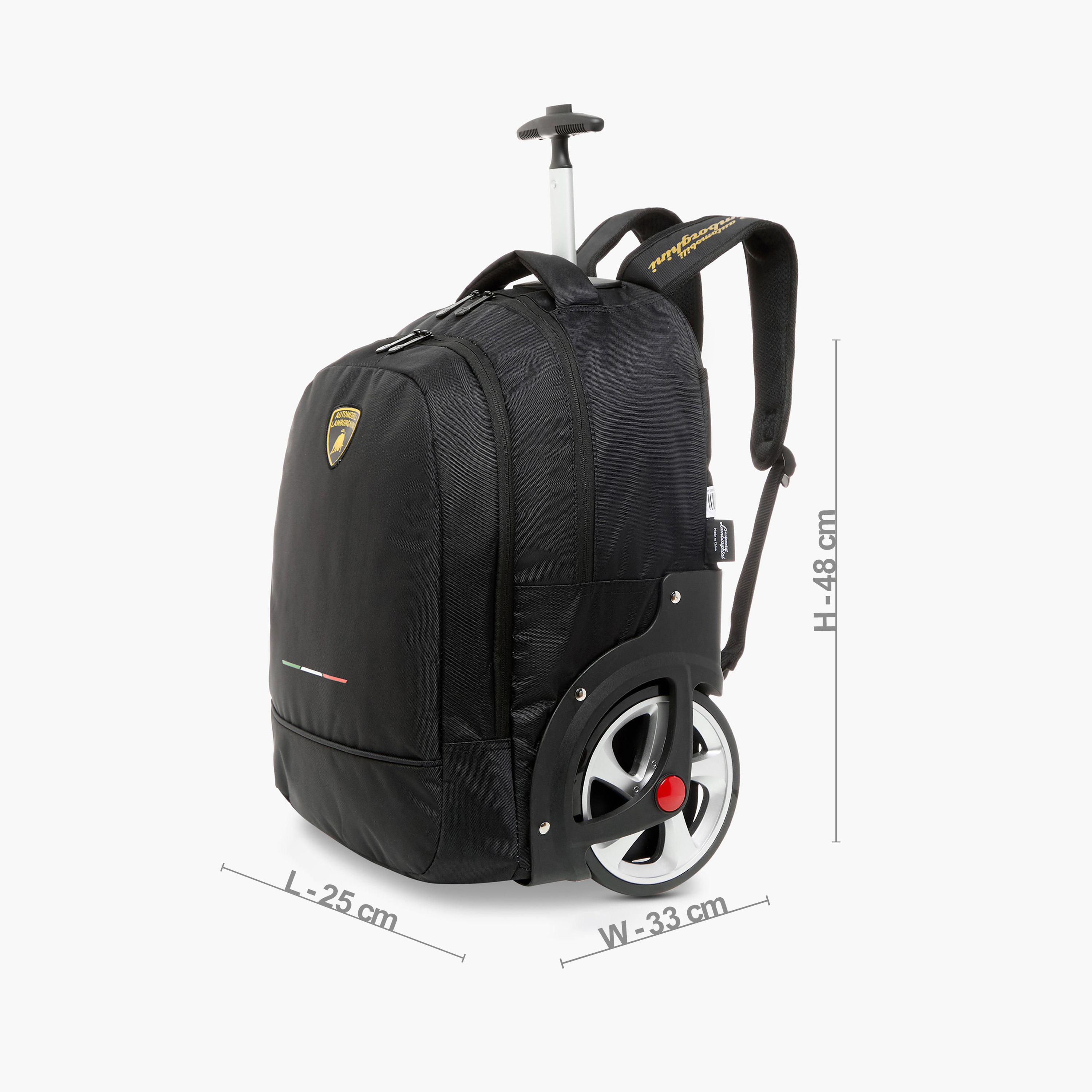 Lamborghini Logo Applique Trolley Backpack with Retractable Handle and Zip Closure - 18 inches-school-bagsandbackpacks-trolleybags-image-2