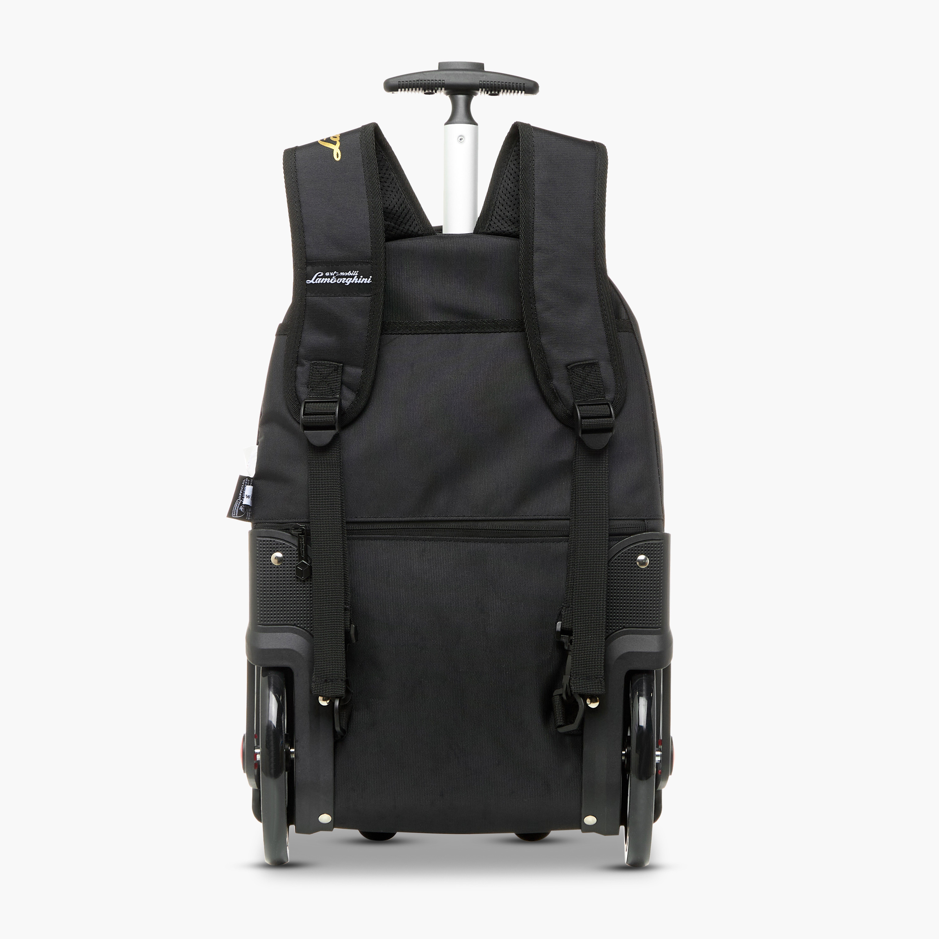 Lamborghini Logo Applique Trolley Backpack with Retractable Handle and Zip Closure - 18 inches-school-bagsandbackpacks-trolleybags-image-3