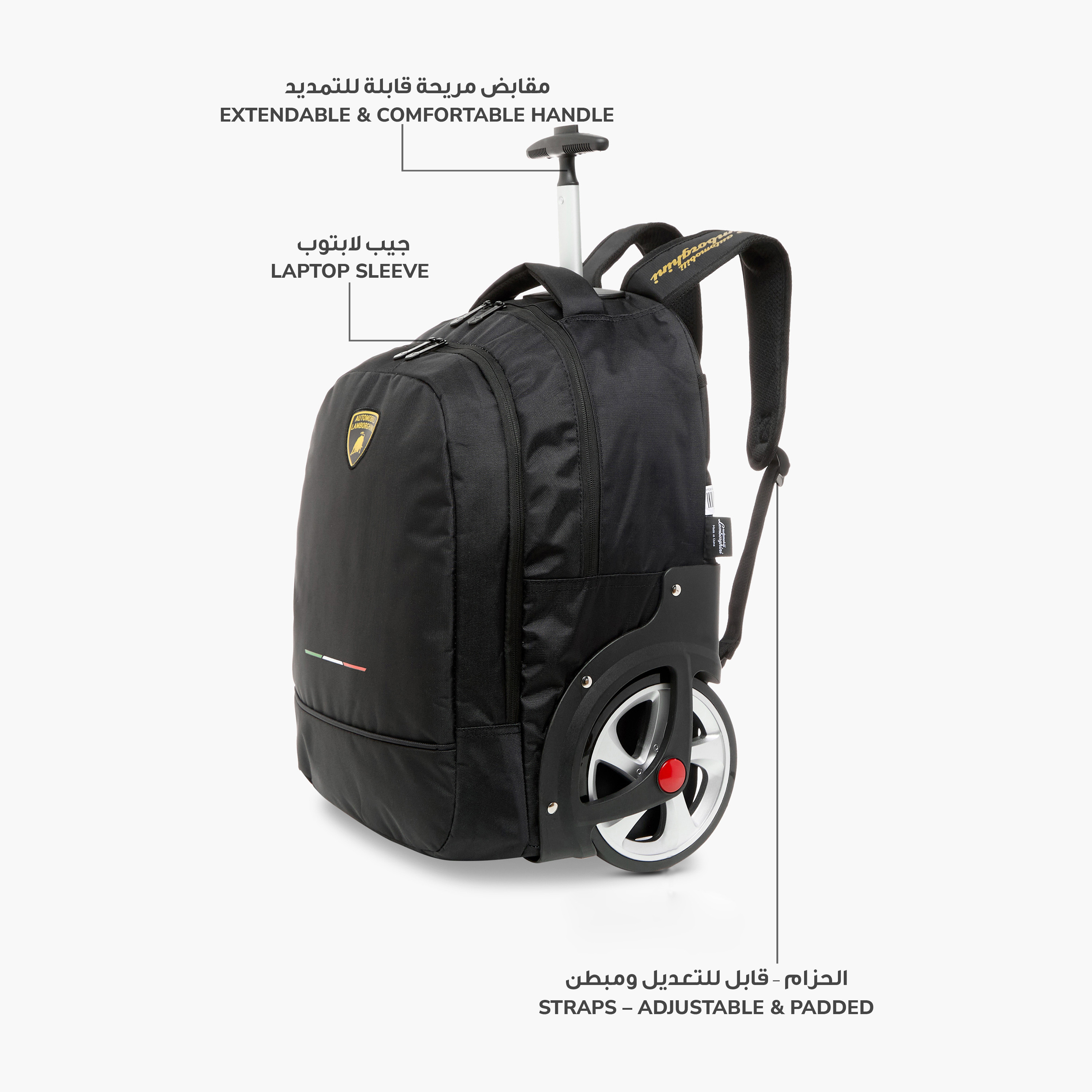 Lamborghini Logo Applique Trolley Backpack with Retractable Handle and Zip Closure - 18 inches-school-bagsandbackpacks-trolleybags-image-6