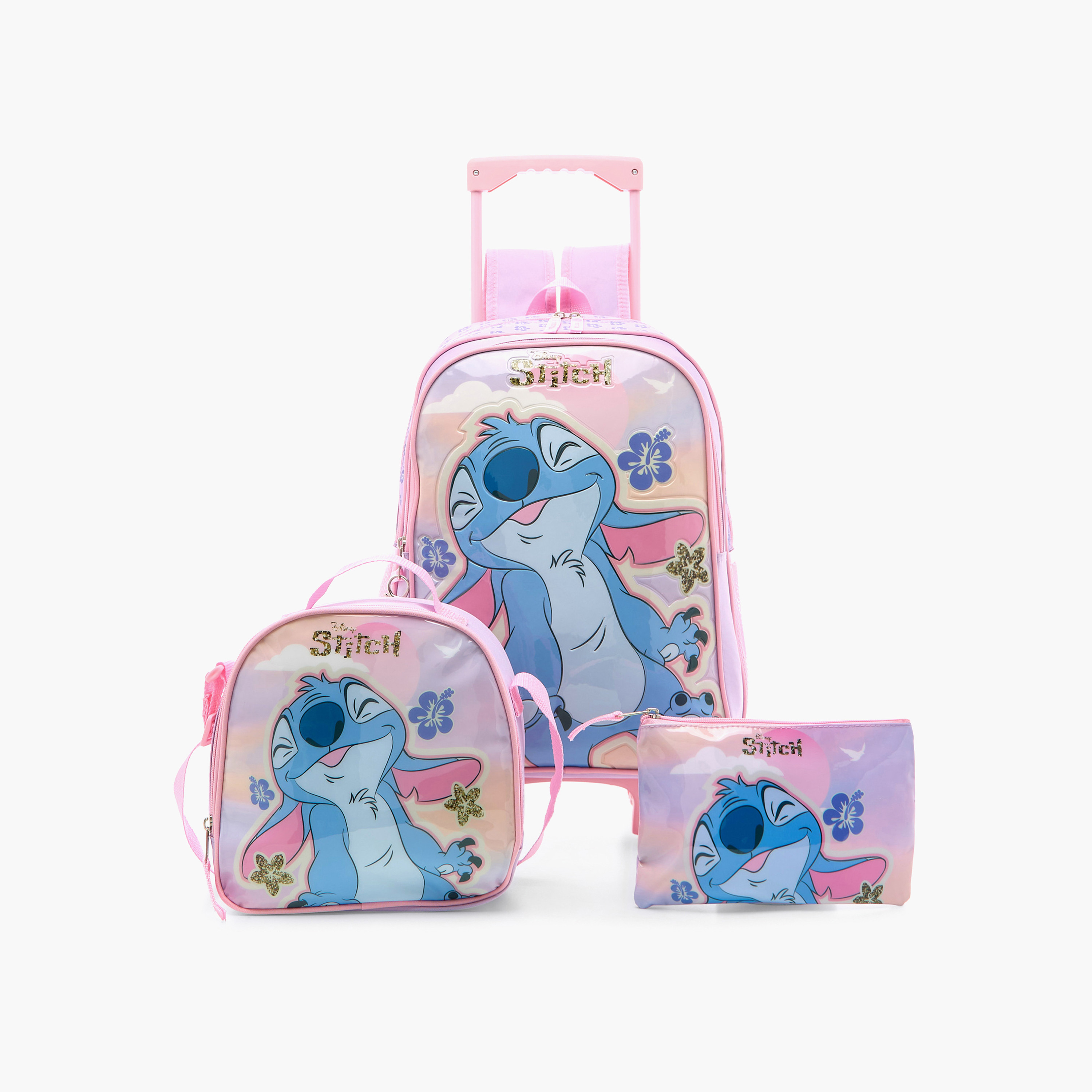 Disney Stitch Print Trolley Backpack with Lunch Bag and Pencil Pouch - 16 inches-school-bagsandbackpacks-trolleybags-image-1