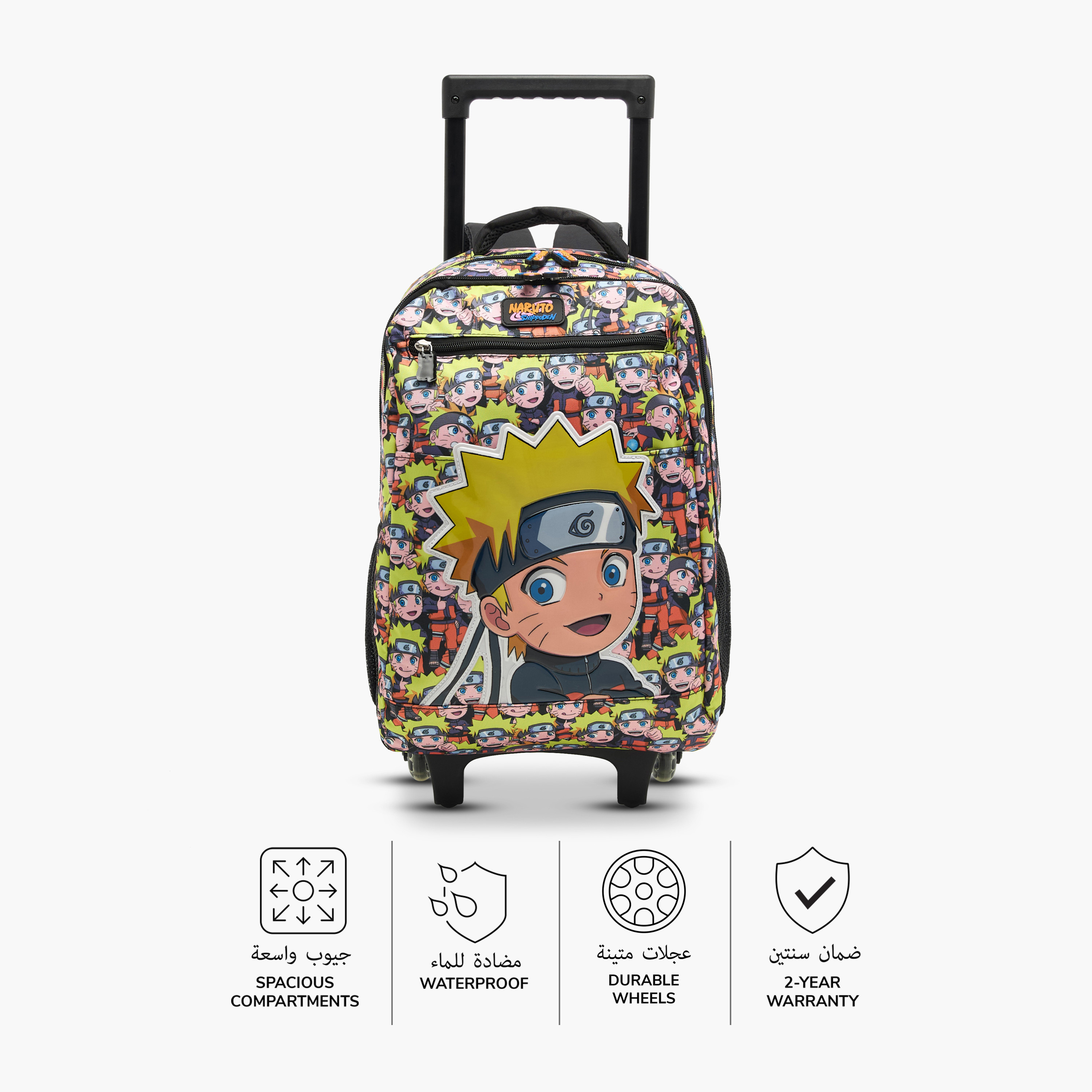 TV Tokyo Naruto Print Trolley Backpack with Retractable Handle and Wheels - 16 inches-school-bagsandbackpacks-trolleybags-image-4