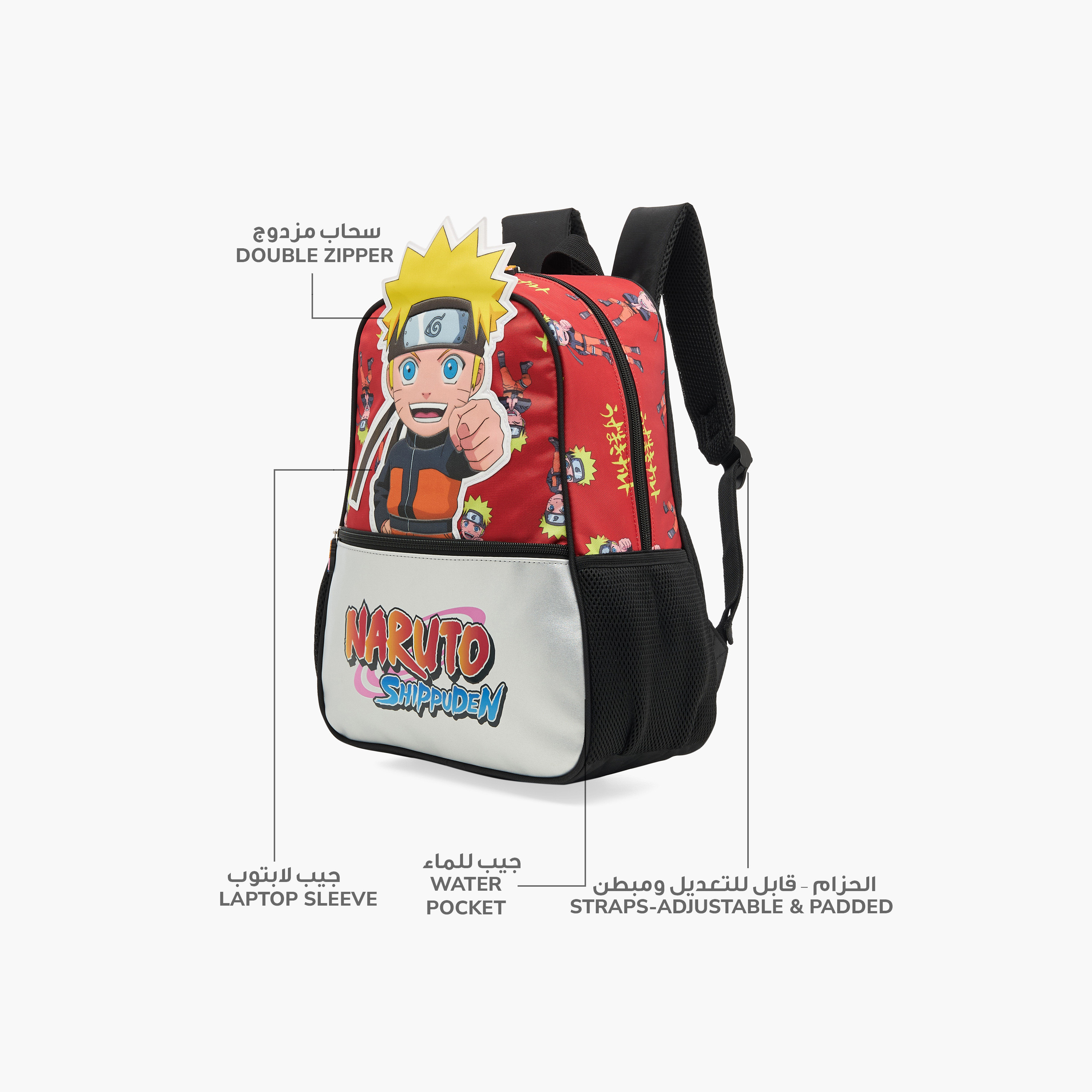 شنطة ظهر بسحّاب إغلاق وحمّالات قابلة للتعديل وطبعات نارتو- 14 بوصة-school-bagsandbackpacks-backpacks-image-6