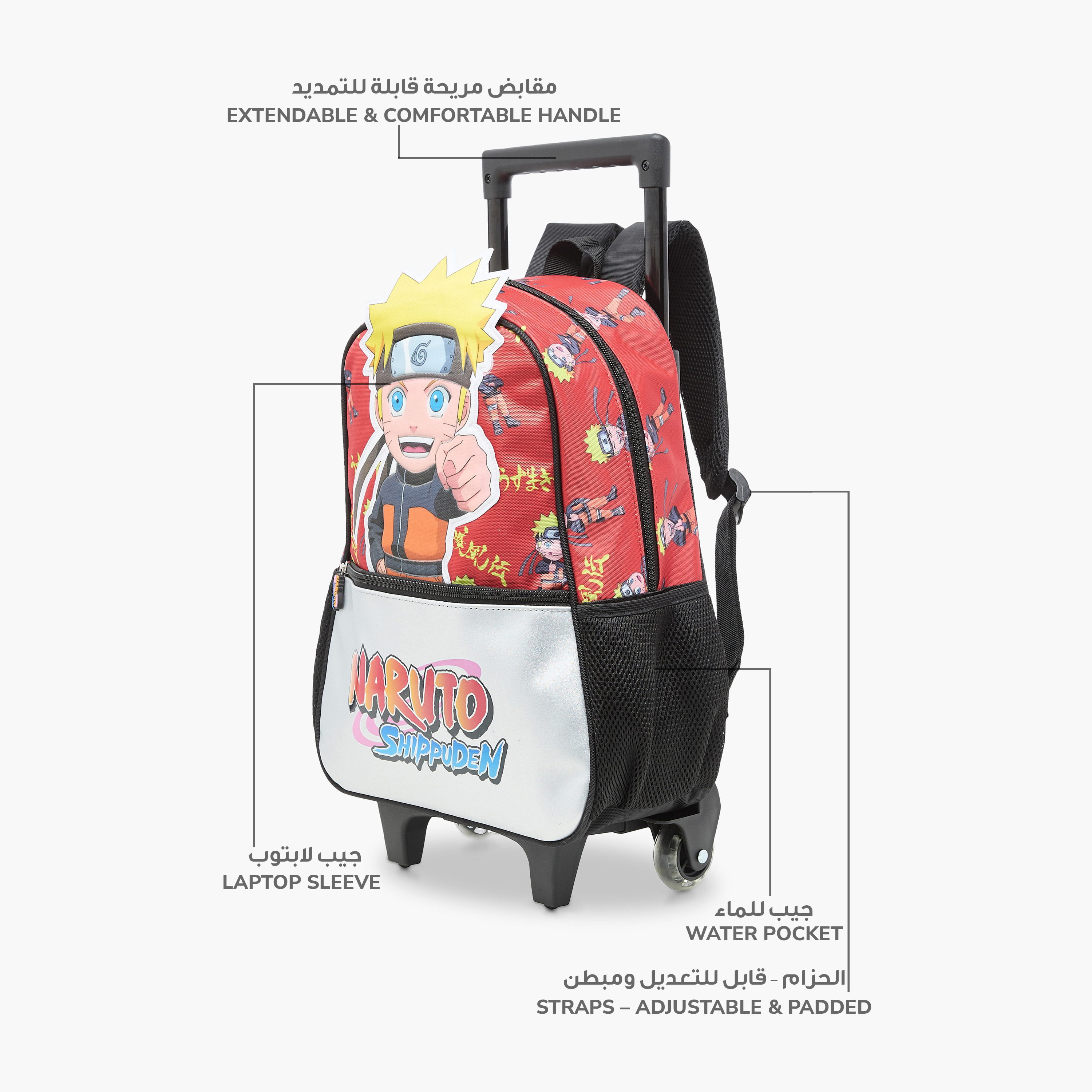 TV Tokyo Naruto Print Trolley Backpack with Retractable Handle - 14 inches-school-bagsandbackpacks-trolleybags-image-6