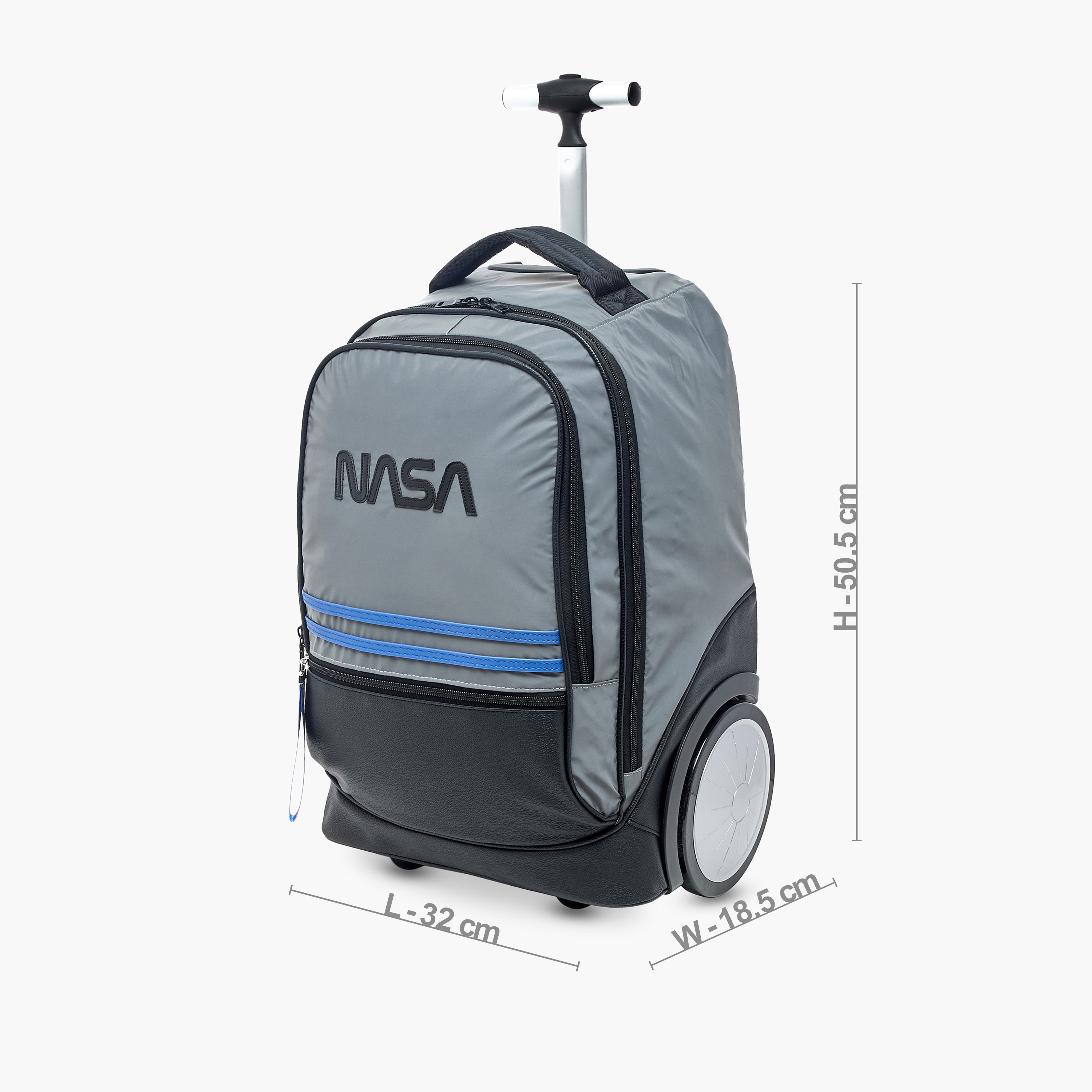 NASA Logo Print Big Wheel Trolley Backpack with Retractable Handle - 20 inches-school-bagsandbackpacks-trolleybags-image-2