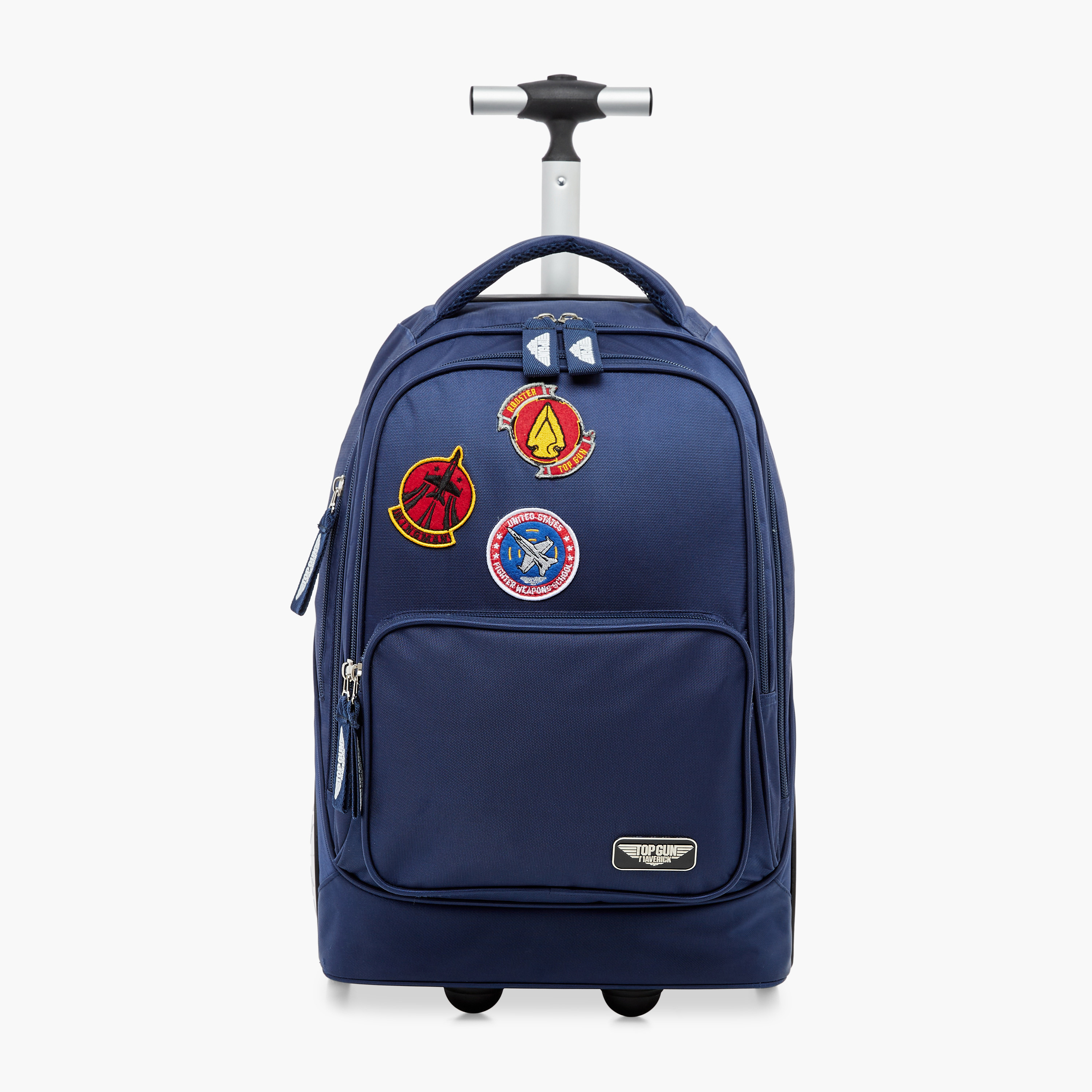 Paramount Patch Detail Trolley Bag with Retractable Handle and Zip Closure - 20 inches-school-bagsandbackpacks-trolleybags-image-1