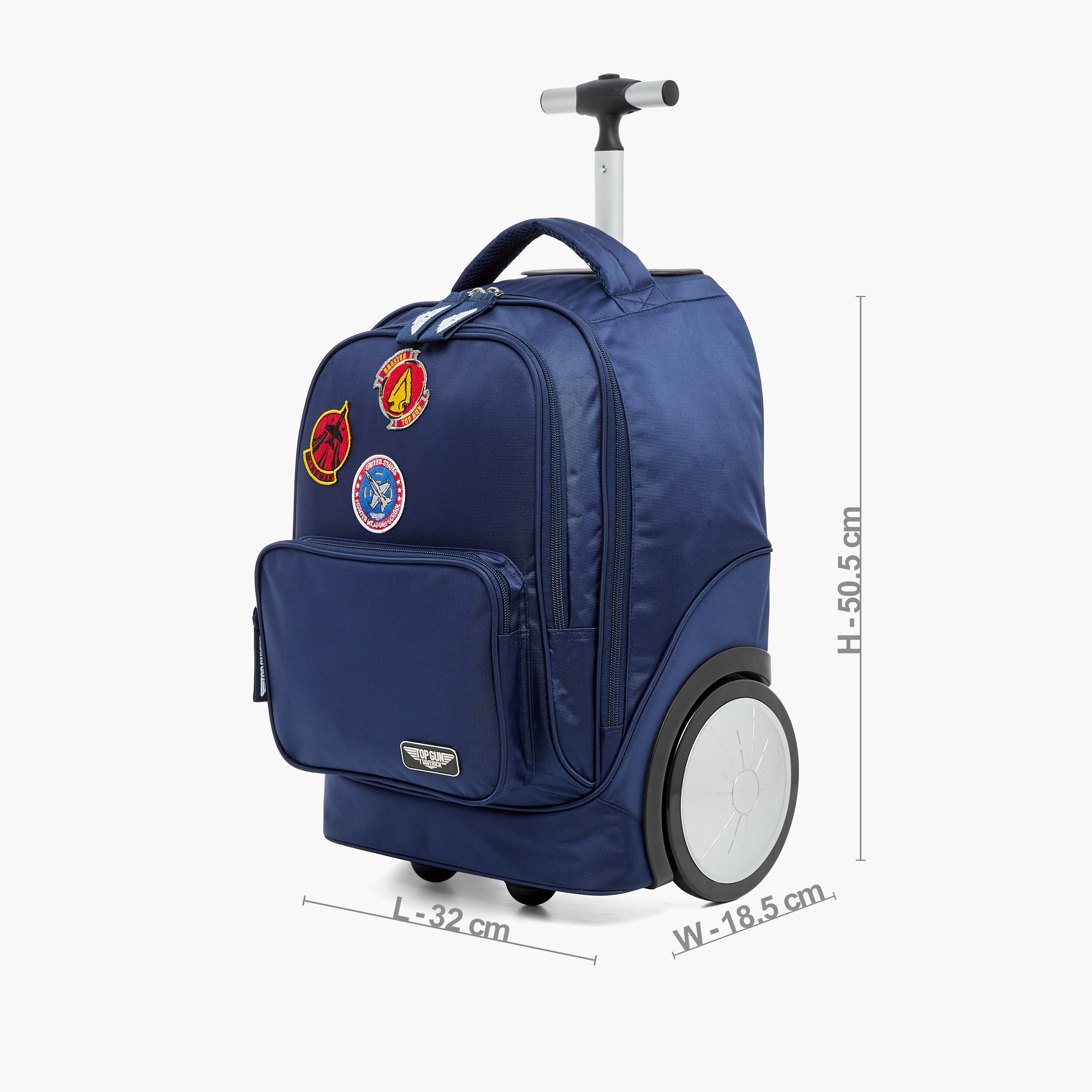 Paramount Patch Detail Trolley Bag with Retractable Handle and Zip Closure - 20 inches-school-bagsandbackpacks-trolleybags-image-2