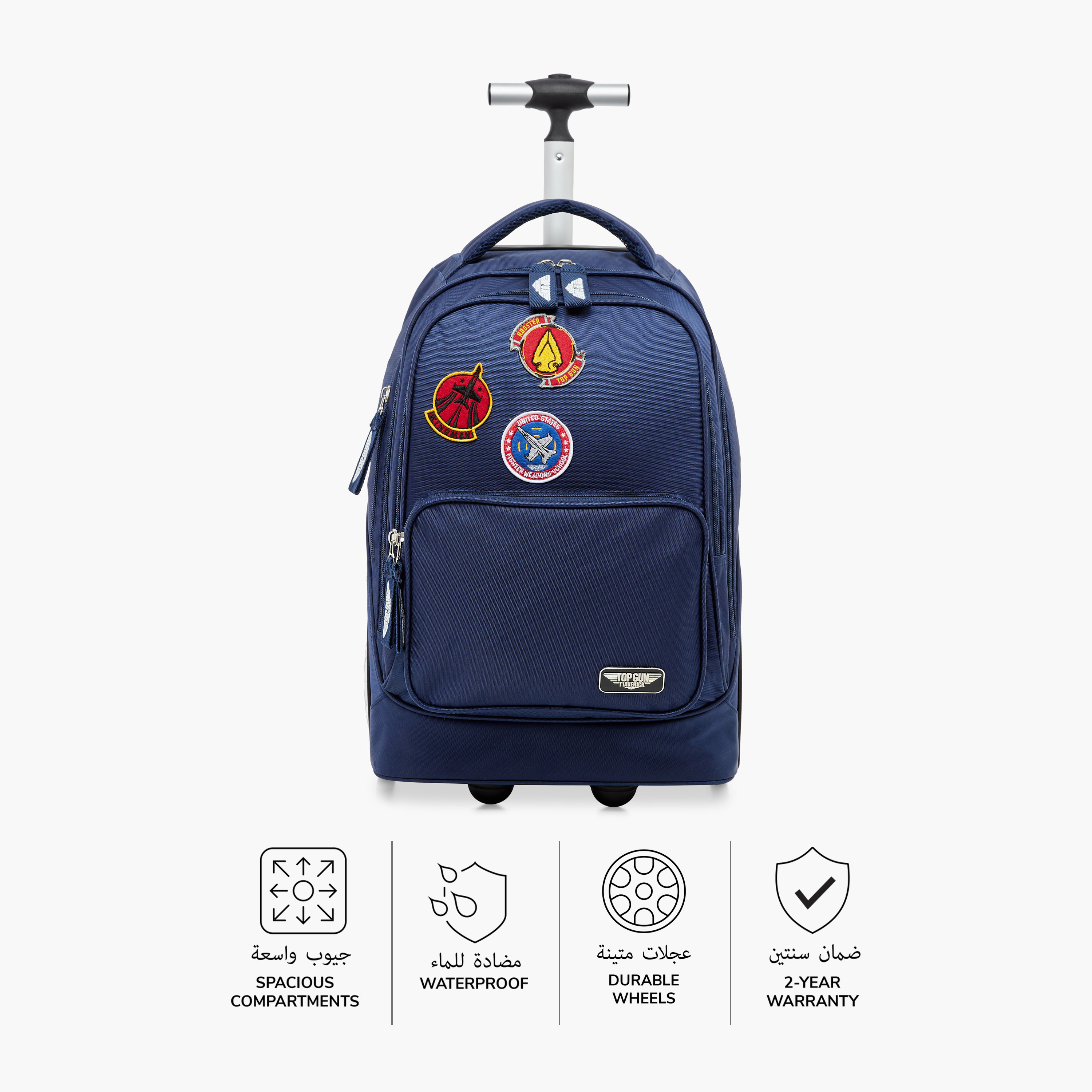 Paramount Patch Detail Trolley Bag with Retractable Handle and Zip Closure - 20 inches-school-bagsandbackpacks-trolleybags-image-4