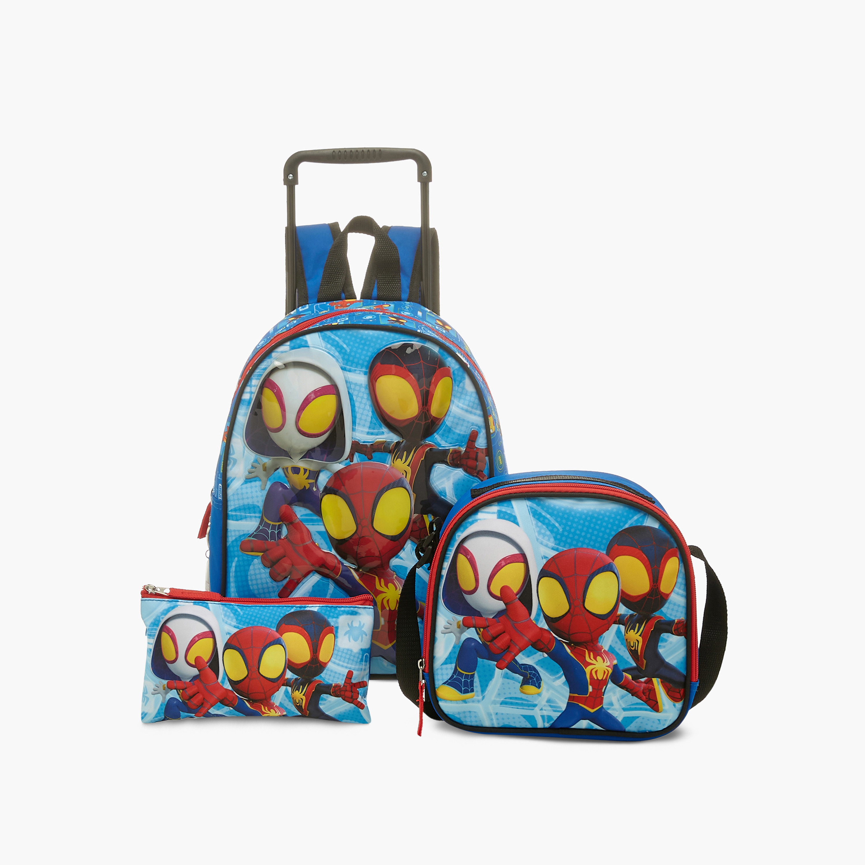 شنطة ظهر ترولي مقاس 13 بوصة بطبعات سبايدرمان مع شنطة غداء ومقلمة-school-bagsandbackpacks-trolleybags-image-1