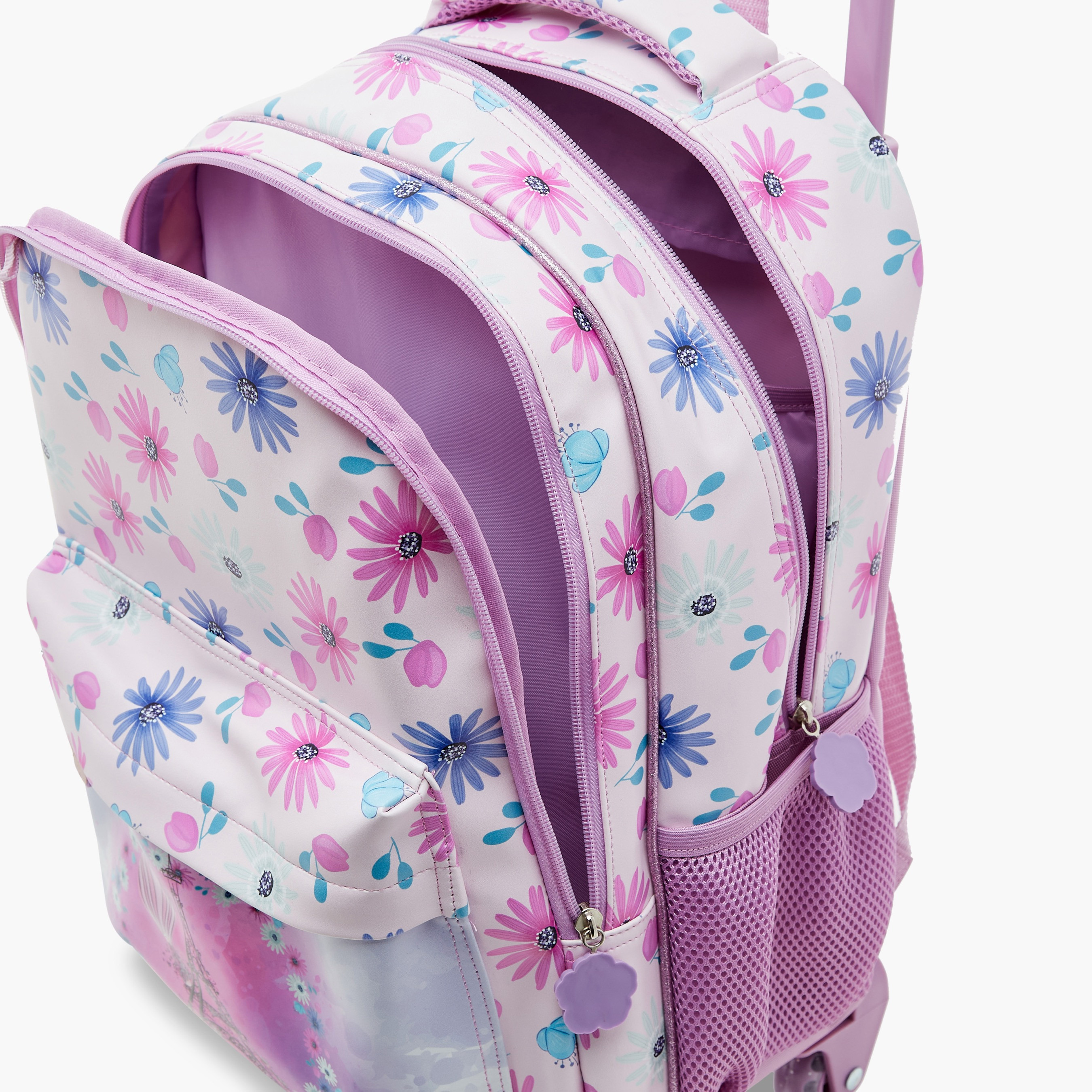 شنطة ظهر ترولي بطبعات أزهار وحمالات كتف قابلة للتعديل من جونيورز - 16 بوصة-school-bagsandbackpacks-trolleybags-image-12