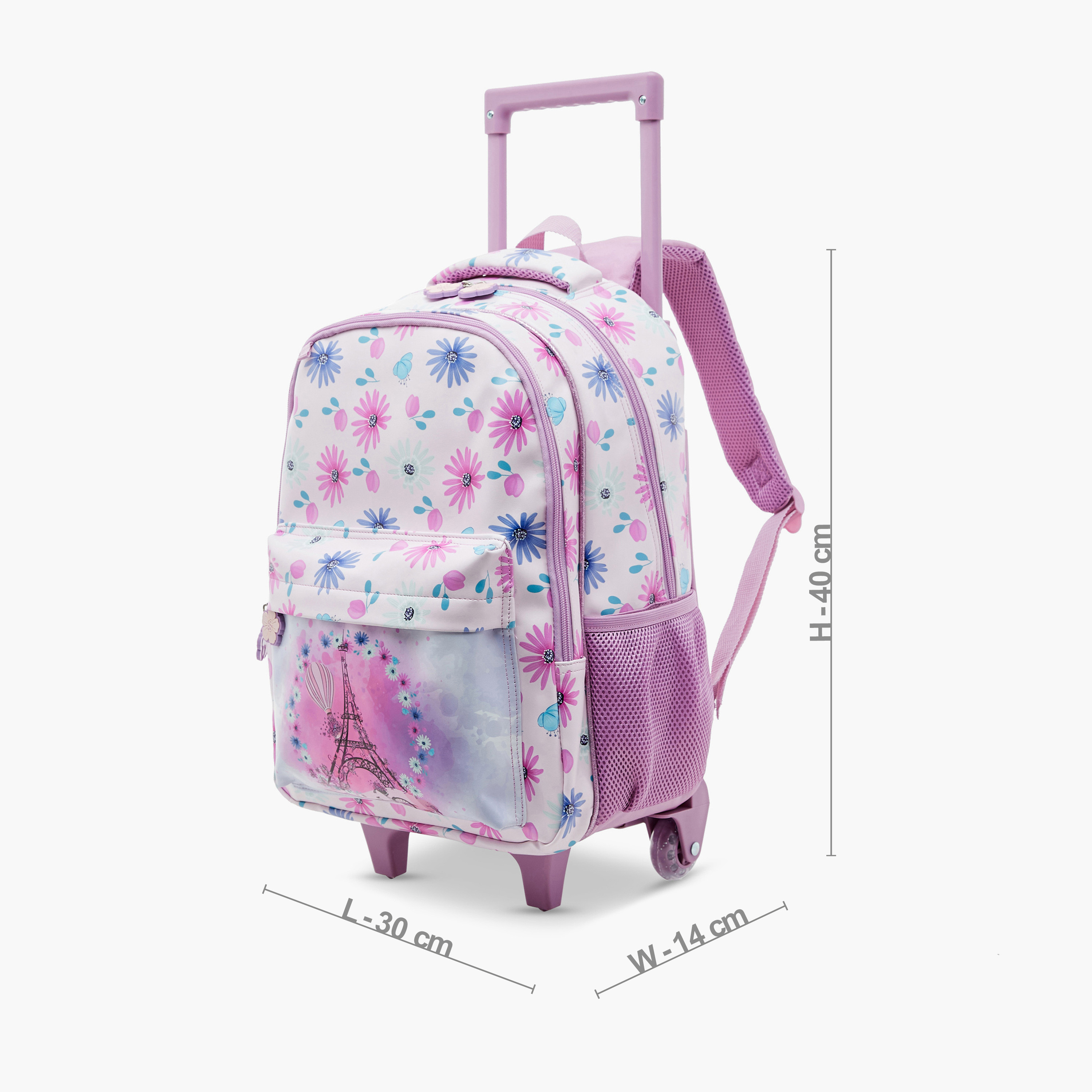 شنطة ظهر ترولي بطبعات أزهار وحمالات كتف قابلة للتعديل من جونيورز - 16 بوصة-school-bagsandbackpacks-trolleybags-image-2