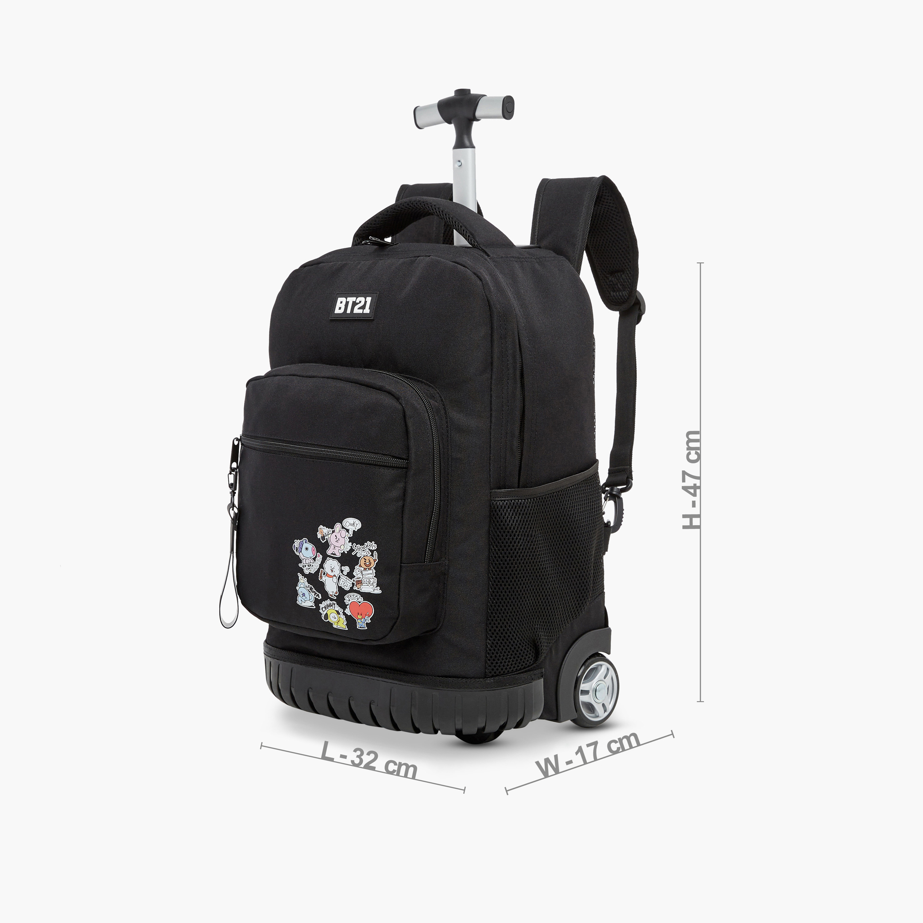 BT21 Printed Trolley Backpack with Retractable Handle - 18 inches-school-bagsandbackpacks-trolleybags-image-2