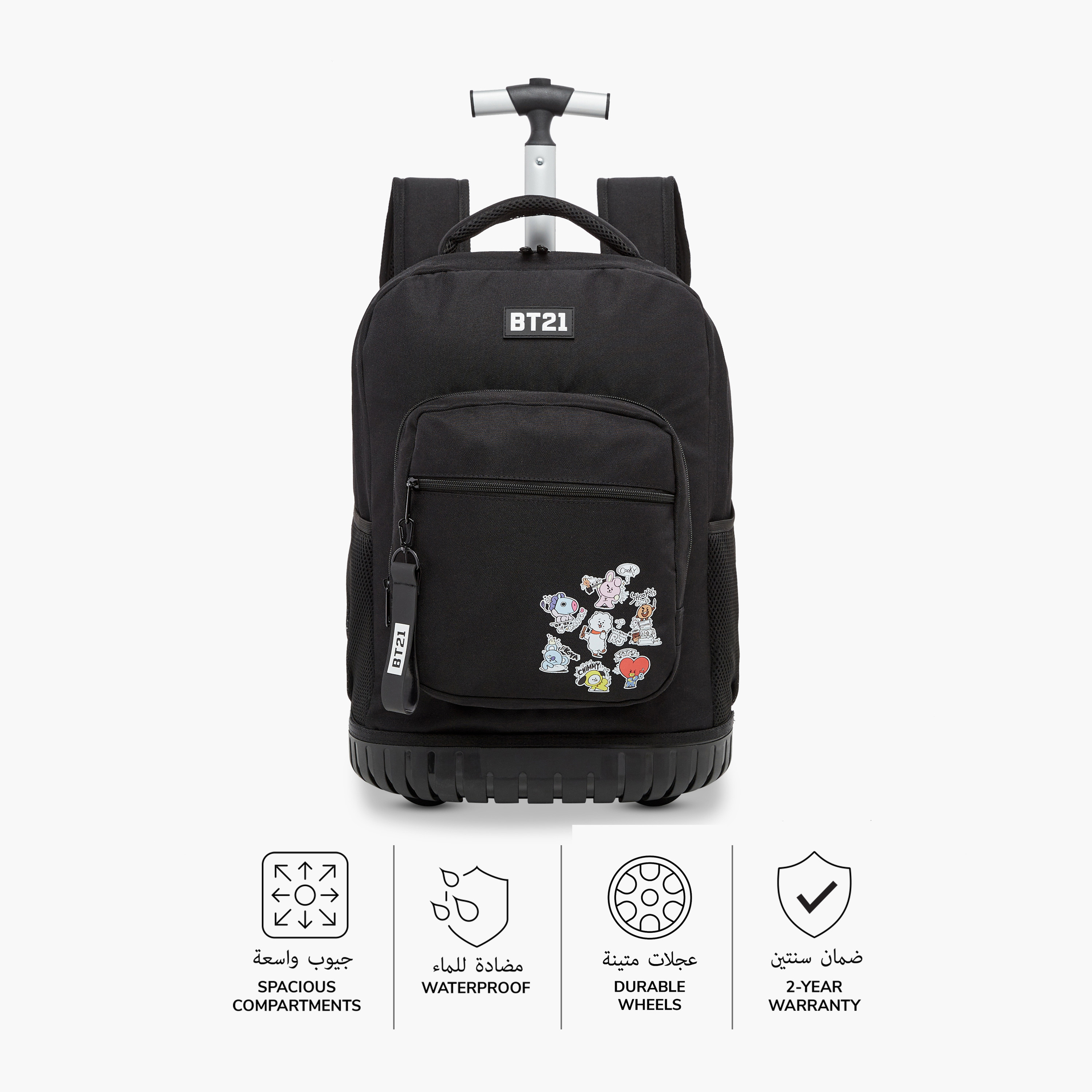 BT21 Printed Trolley Backpack with Retractable Handle - 18 inches-school-bagsandbackpacks-trolleybags-image-4