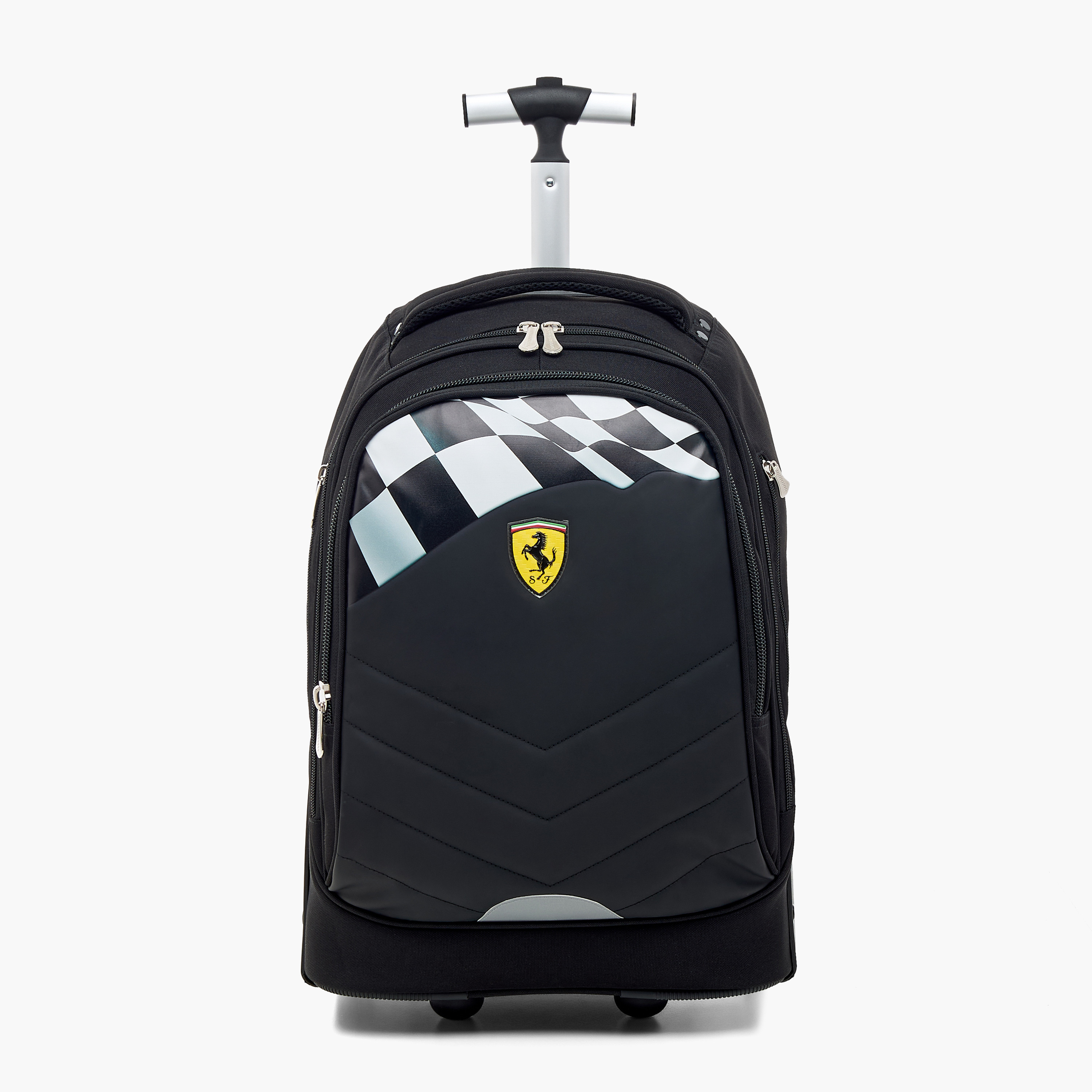 Ferrari Panelled Trolley Bag with Retractable Handle and Zip Closure - 16 inches-school-bagsandbackpacks-trolleybags-image-1