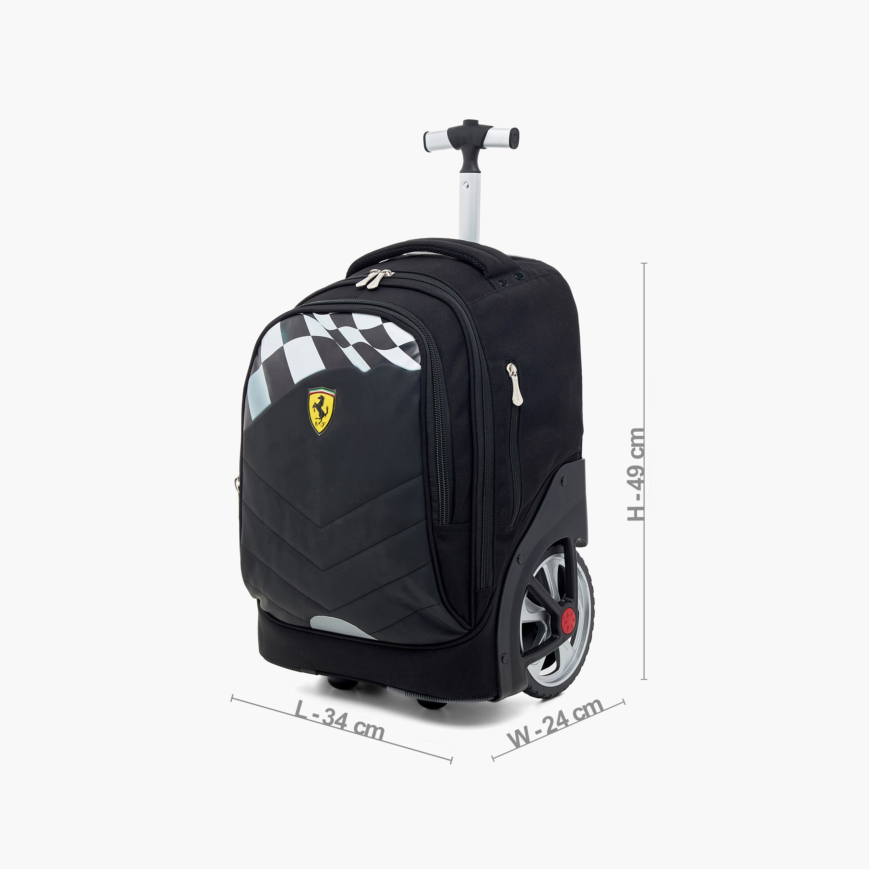 Ferrari Panelled Trolley Bag with Retractable Handle and Zip Closure - 16 inches-school-bagsandbackpacks-trolleybags-image-2