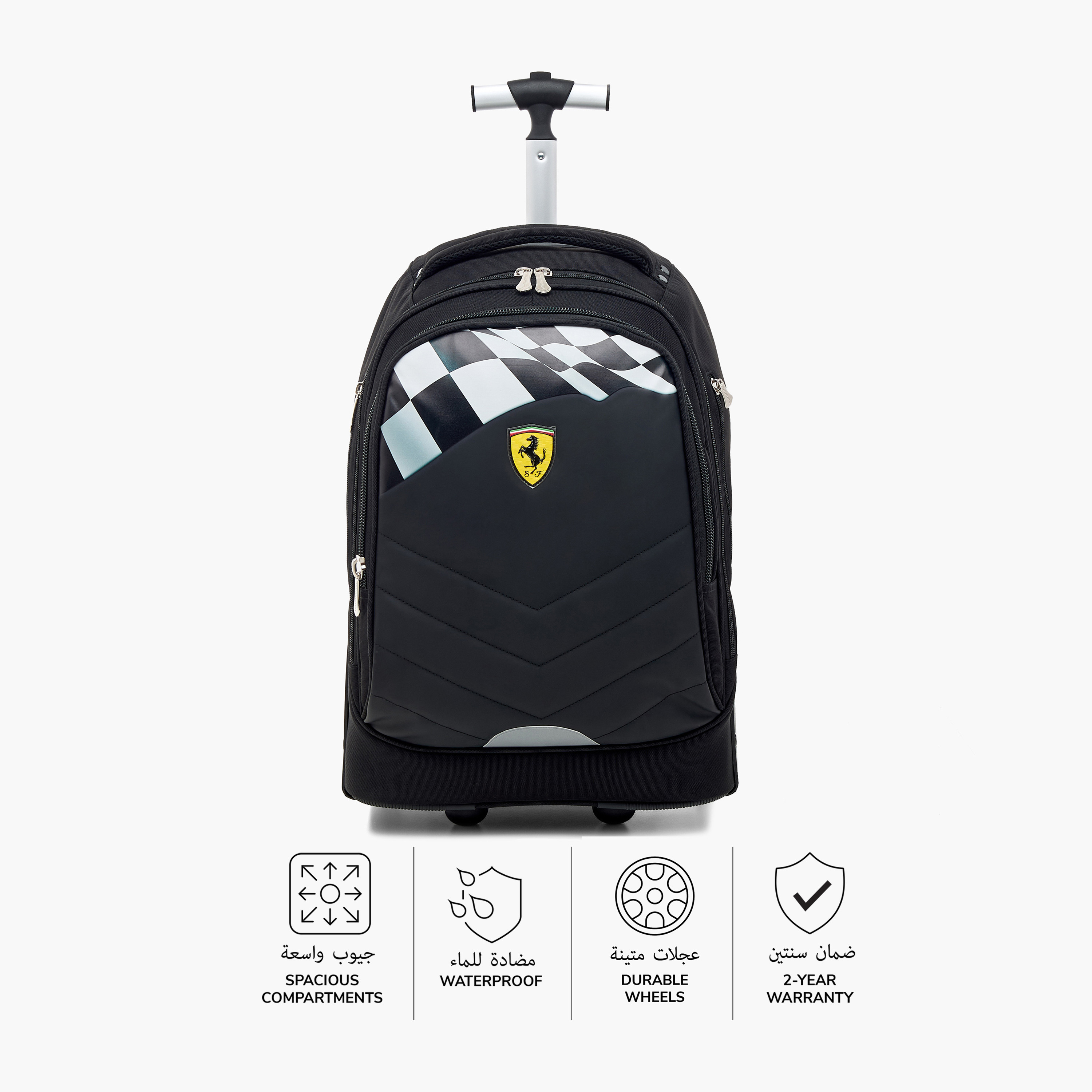 Ferrari Panelled Trolley Bag with Retractable Handle and Zip Closure - 16 inches-school-bagsandbackpacks-trolleybags-image-4