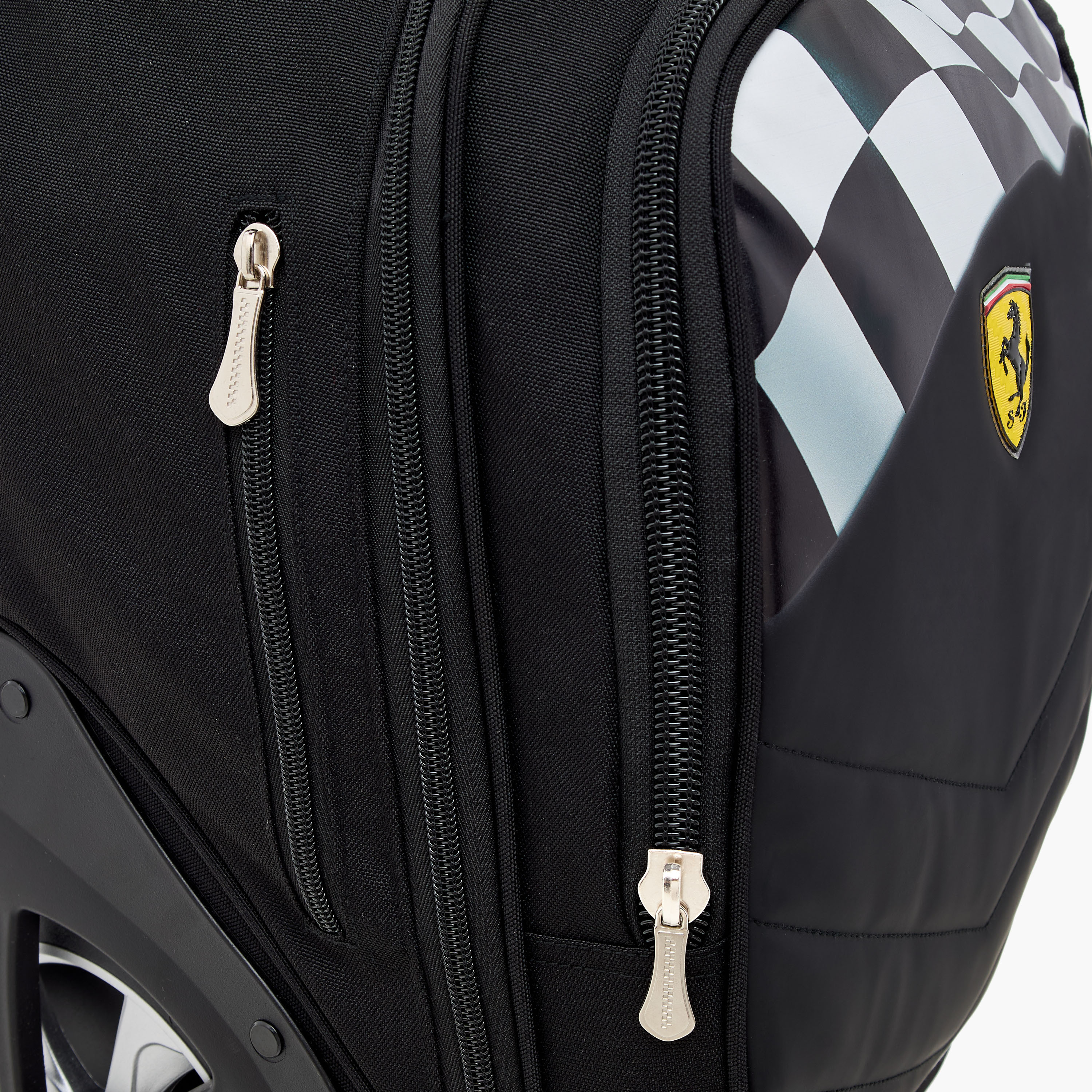 Ferrari Panelled Trolley Bag with Retractable Handle and Zip Closure - 16 inches-school-bagsandbackpacks-trolleybags-image-8