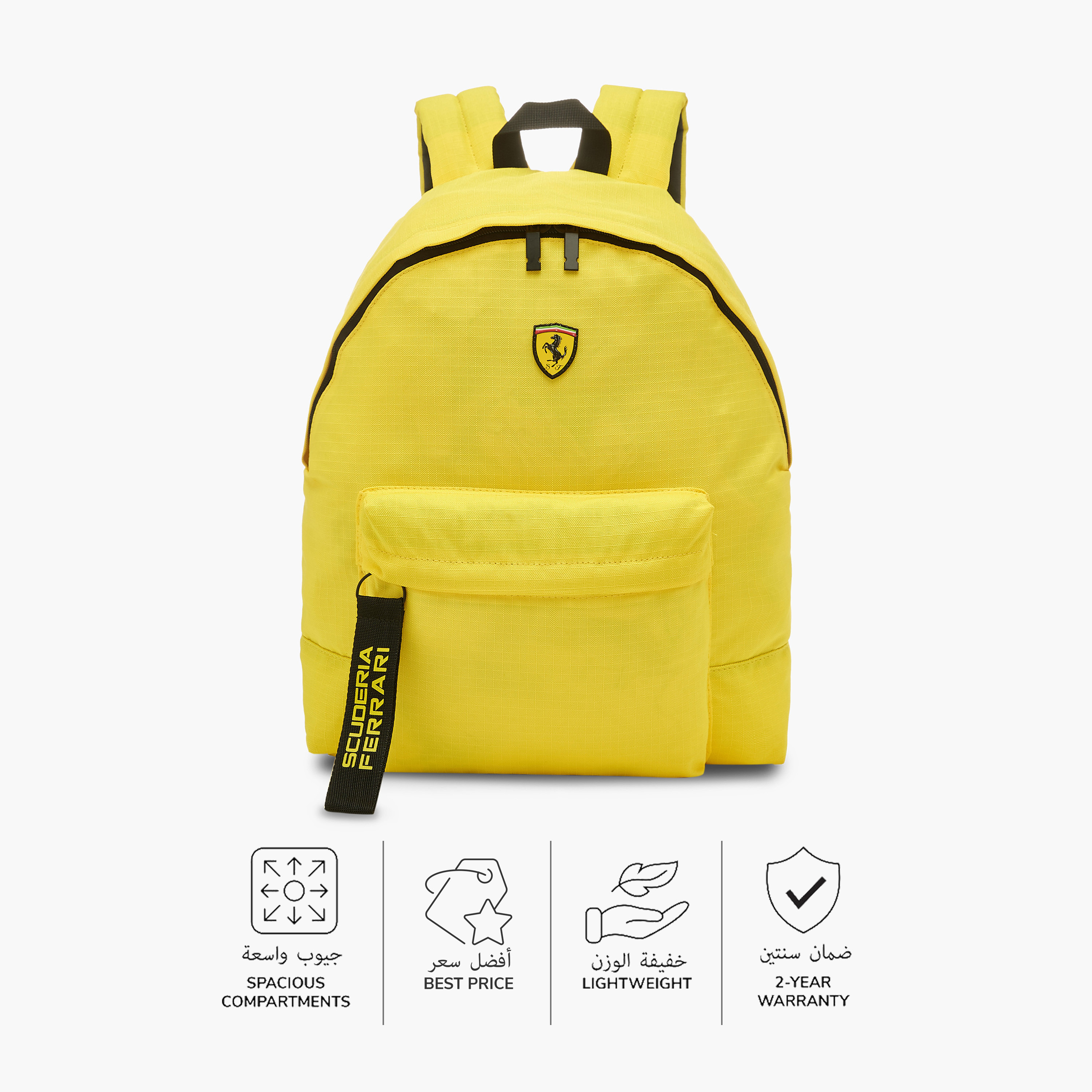 Ferrari Logo Applique Backpack with Adjustable Shoulder Straps and Zip Closure - 16 inches-school-bagsandbackpacks-backpacks-image-4