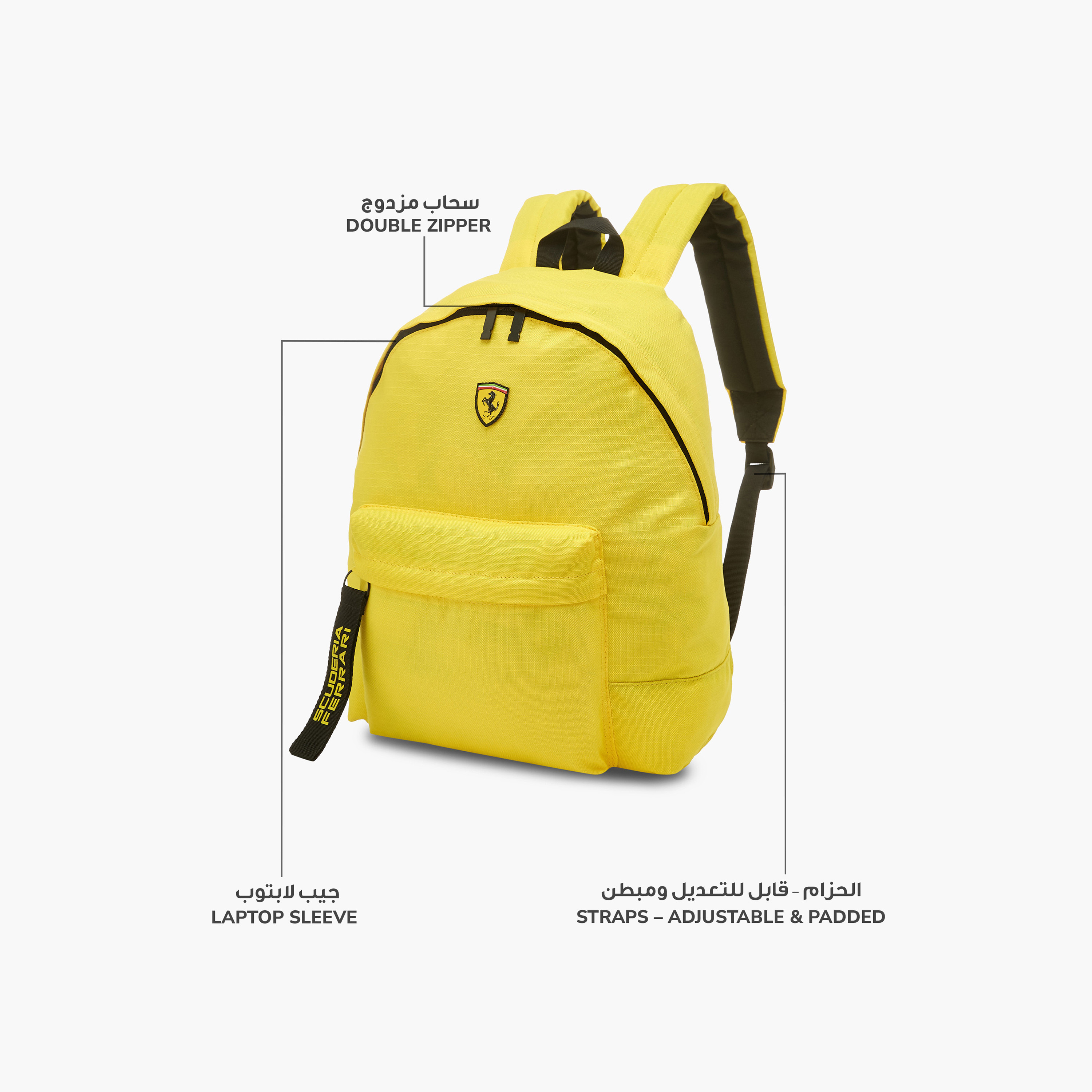 Ferrari Logo Applique Backpack with Adjustable Shoulder Straps and Zip Closure - 16 inches-school-bagsandbackpacks-backpacks-image-6