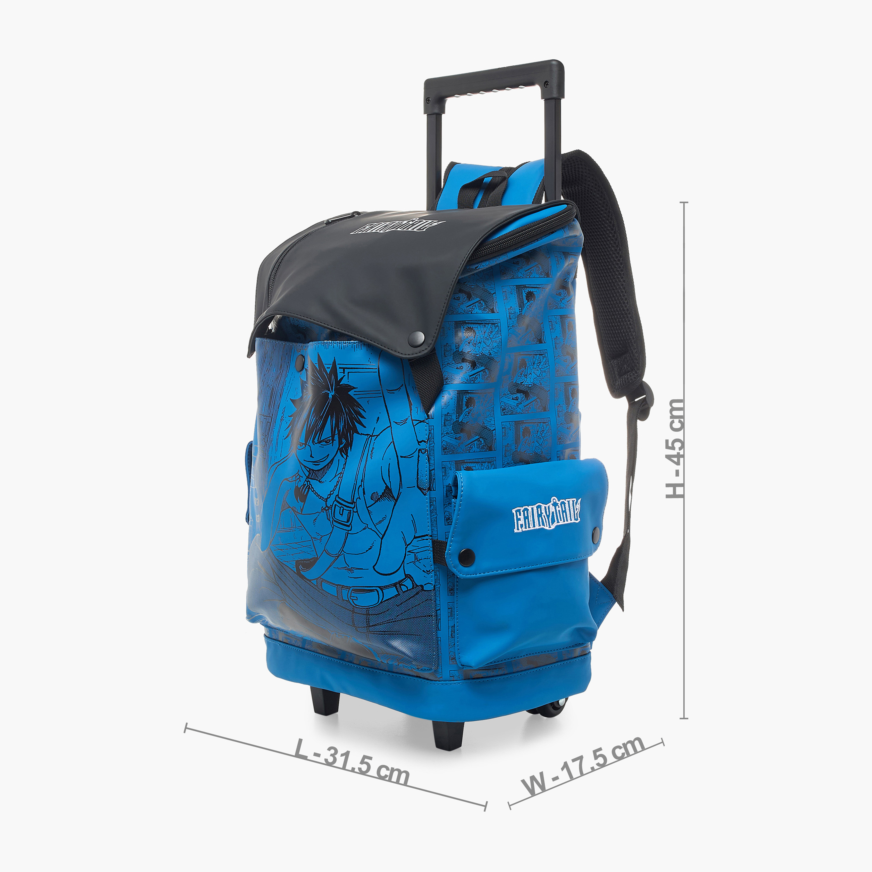 Pikaboom Fairy Tail Print Trolley Backpack with Retractable Handle and Flap Closure - 18 inches-school-bagsandbackpacks-trolleybags-image-2