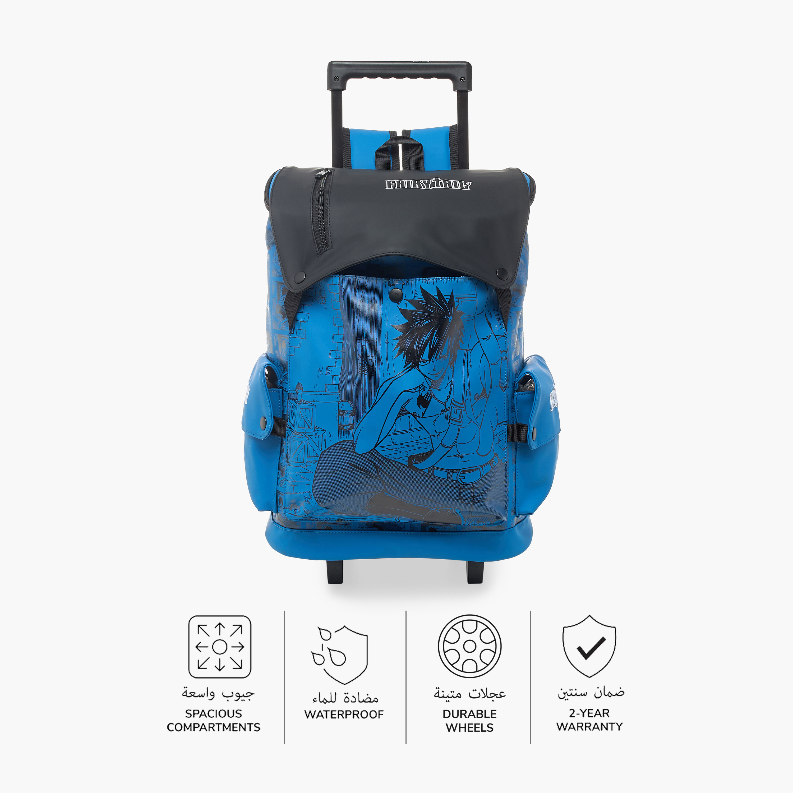 Pikaboom Fairy Tail Print Trolley Backpack with Retractable Handle and Flap Closure - 18 inches-school-bagsandbackpacks-trolleybags-image-4