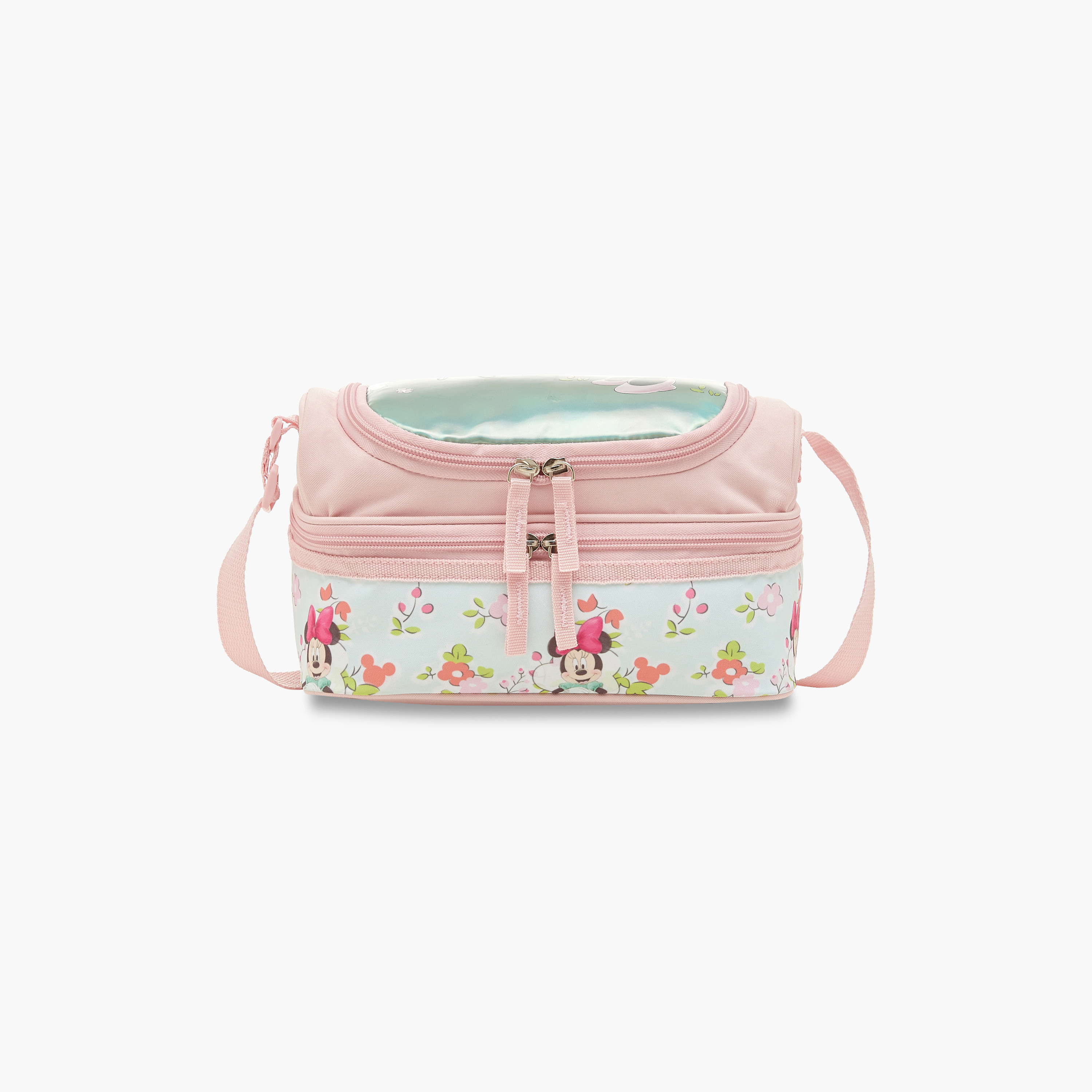 Disney Minnie Mouse Print Double Layer Lunch Bag with Adjustable Strap and Zip Closure-school-lunchessentials-lunchbags-image-1