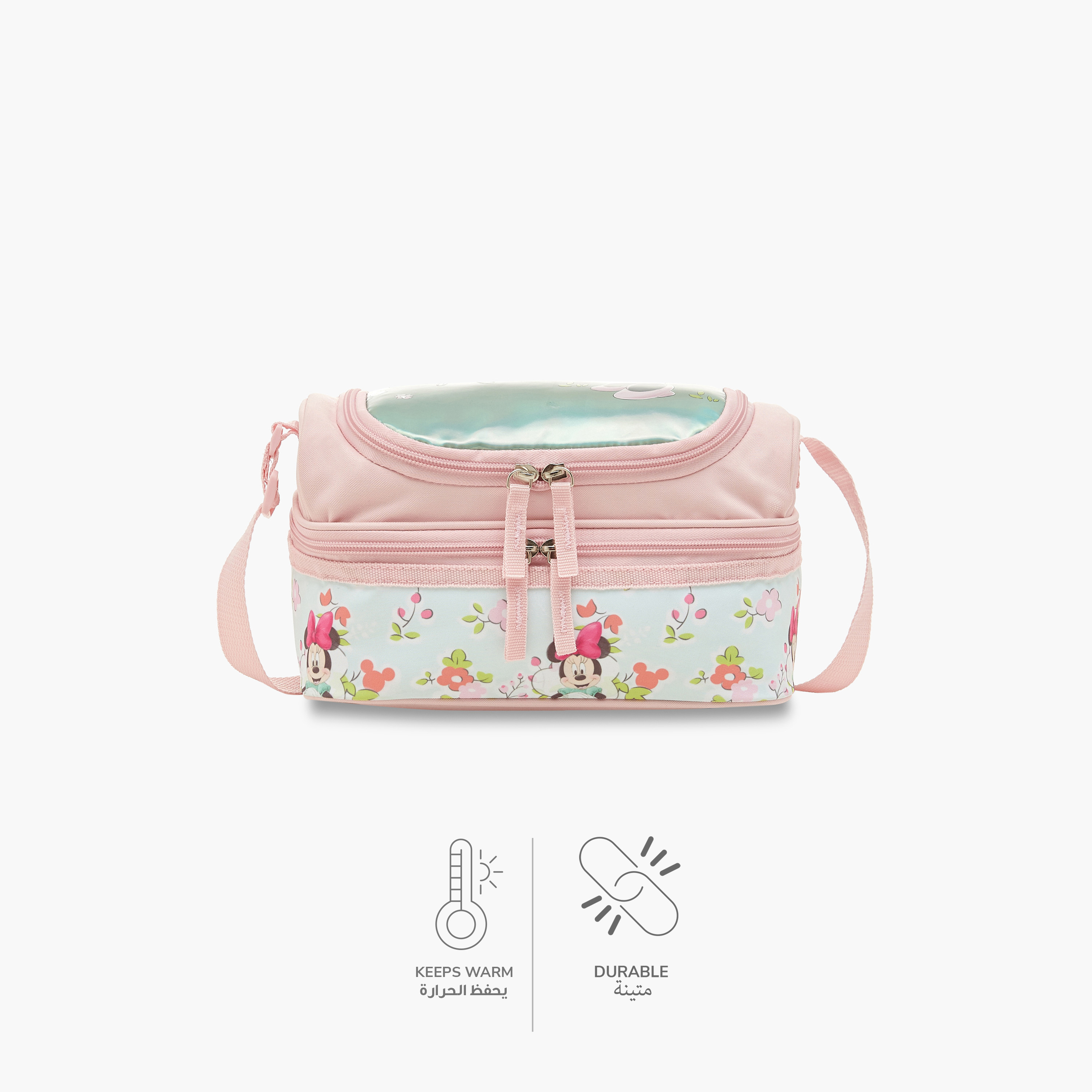 Disney Minnie Mouse Print Double Layer Lunch Bag with Adjustable Strap and Zip Closure-school-lunchessentials-lunchbags-image-4