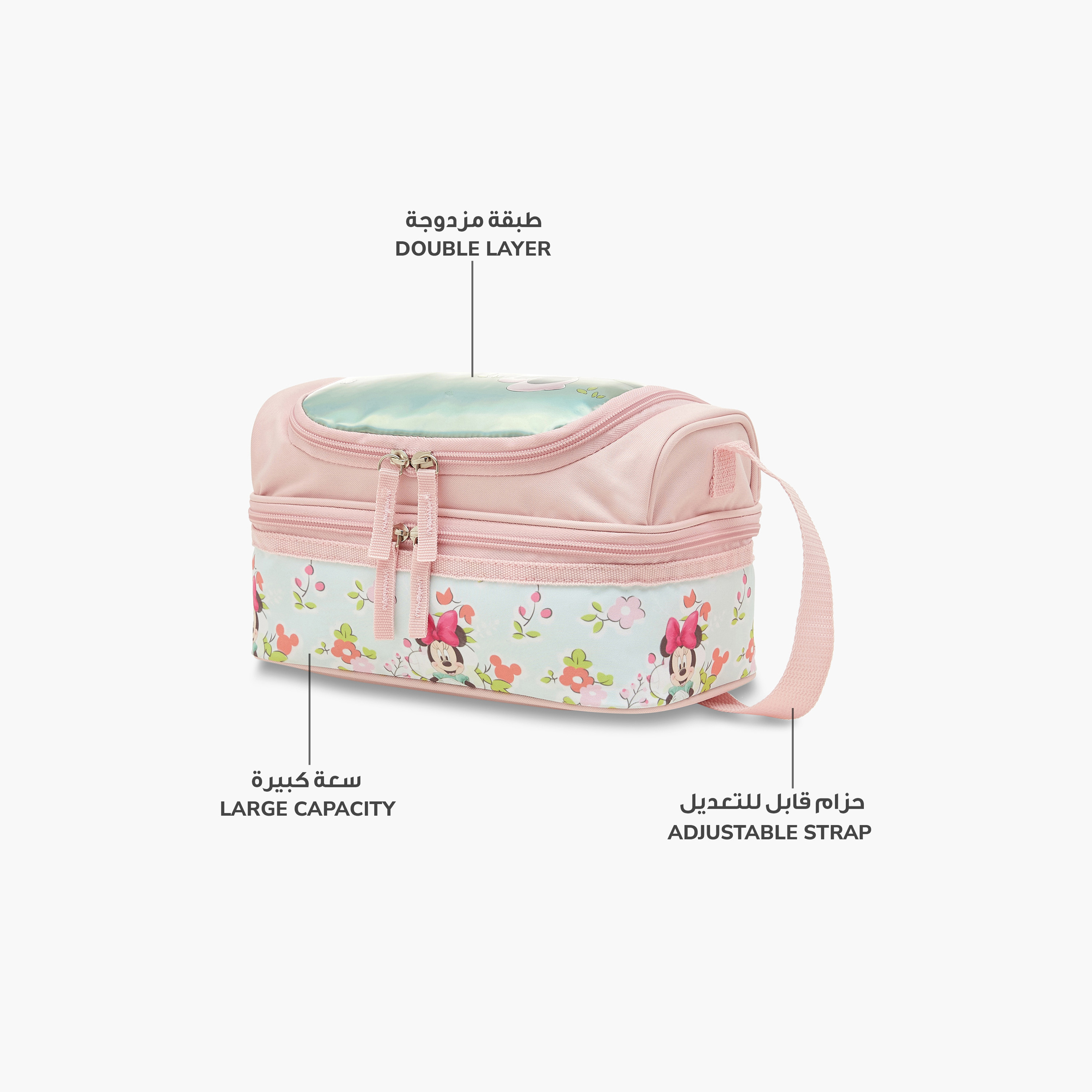 Disney Minnie Mouse Print Double Layer Lunch Bag with Adjustable Strap and Zip Closure-school-lunchessentials-lunchbags-image-6