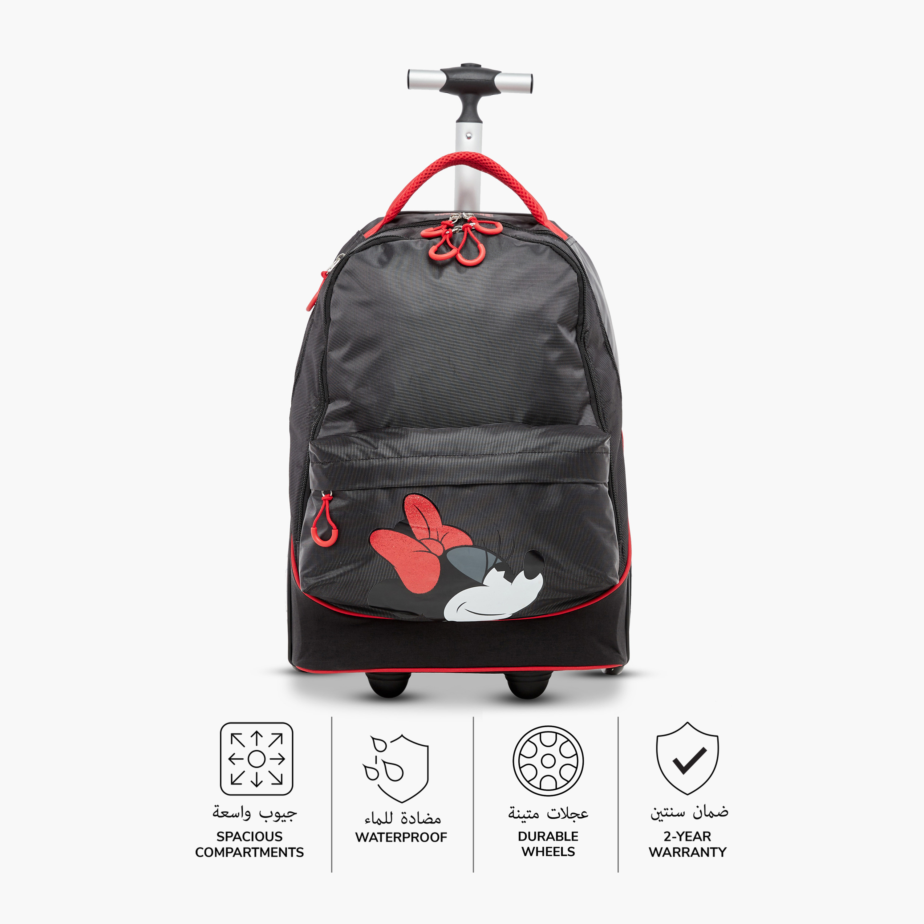 Disney Minnie Mouse Print Trolley Bag with Retractable Handle and Zip Closure - 18 inches-school-bagsandbackpacks-trolleybags-image-4