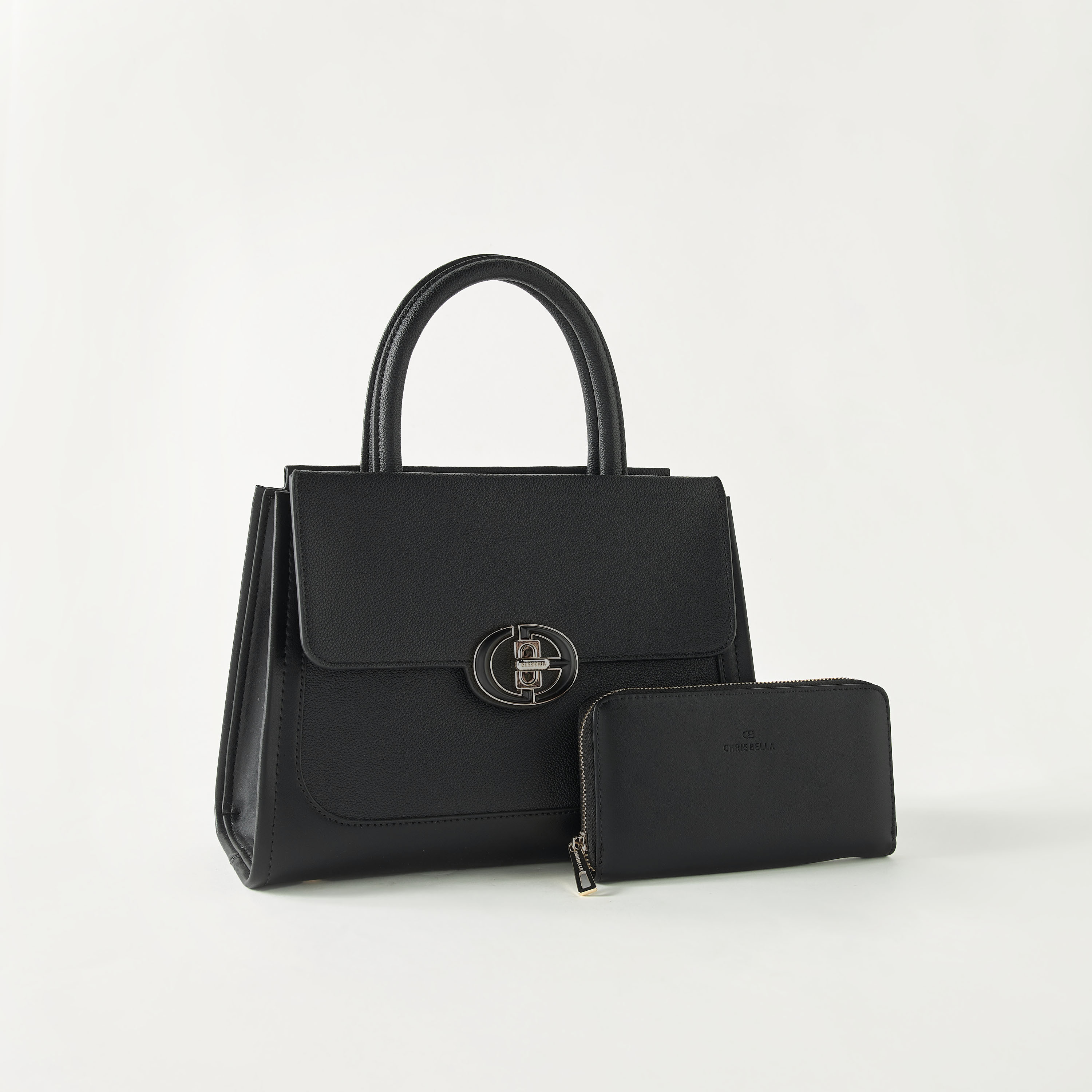 Chrisbella Textured Satchel Bag with Double Handle and Pouch-women-bagsandwallets-handbags-image-6
