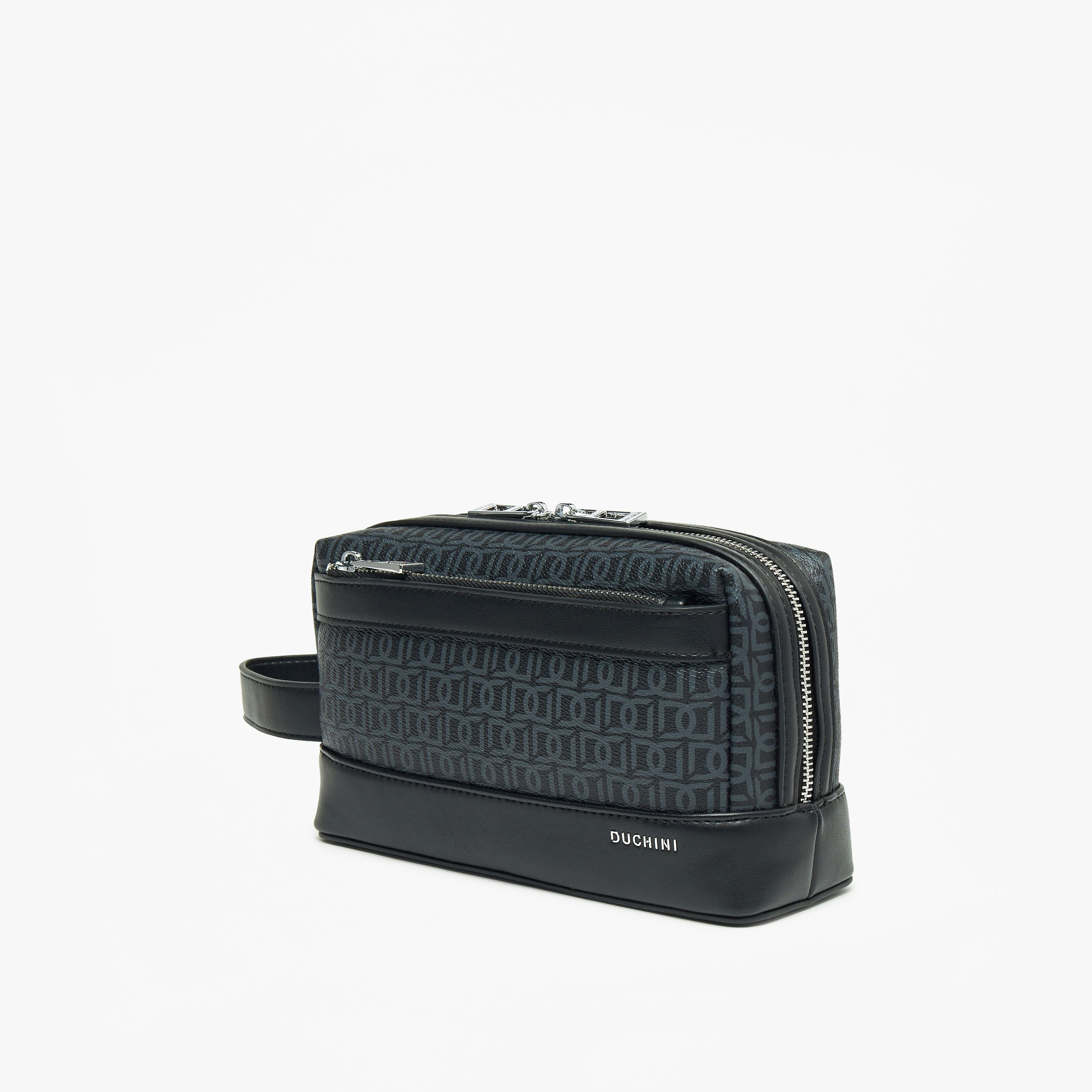 Duchini Monogram Print Pouch with Wrist Handle and Zip Closure-men-bags-image-2