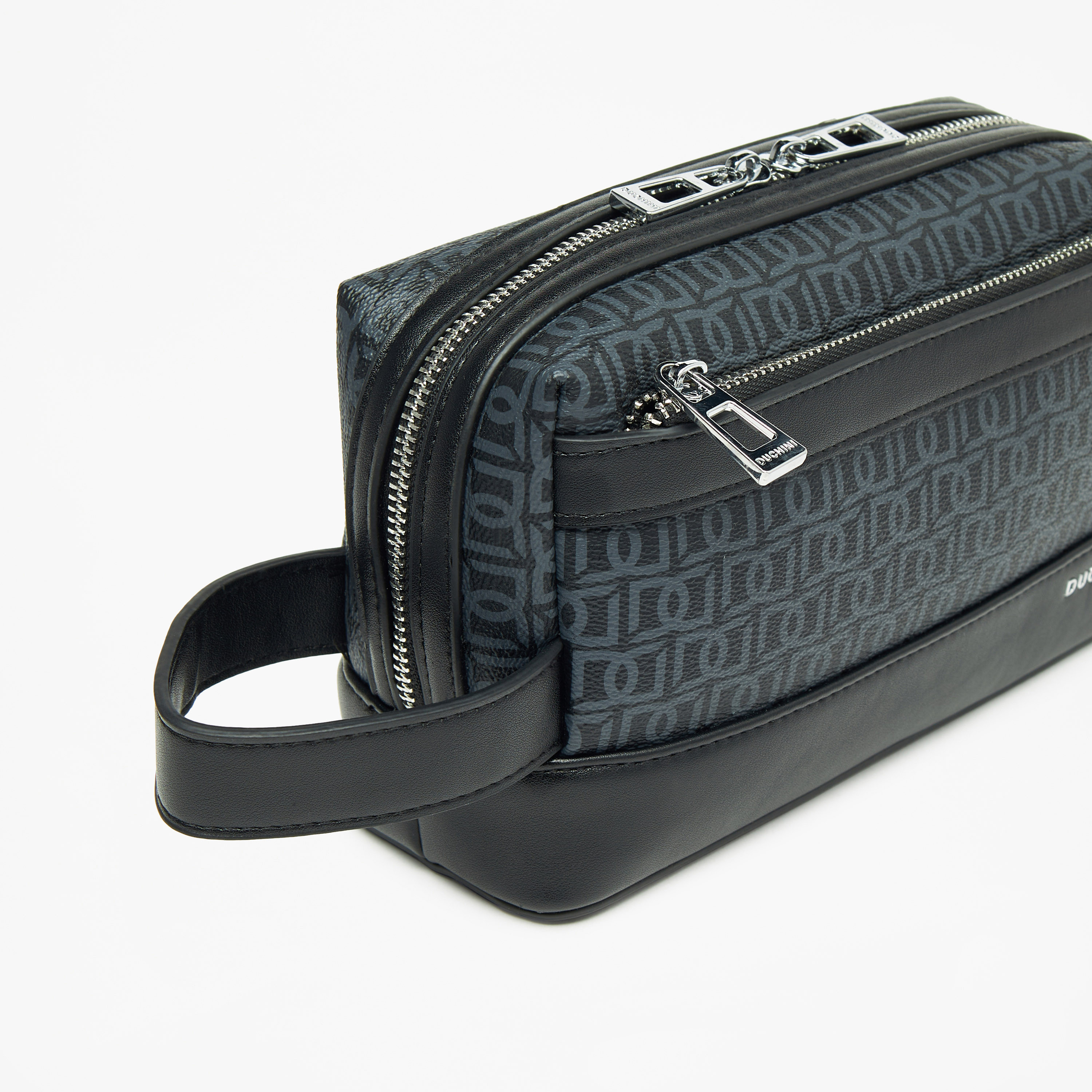 Duchini Monogram Print Pouch with Wrist Handle and Zip Closure-men-bags-image-4