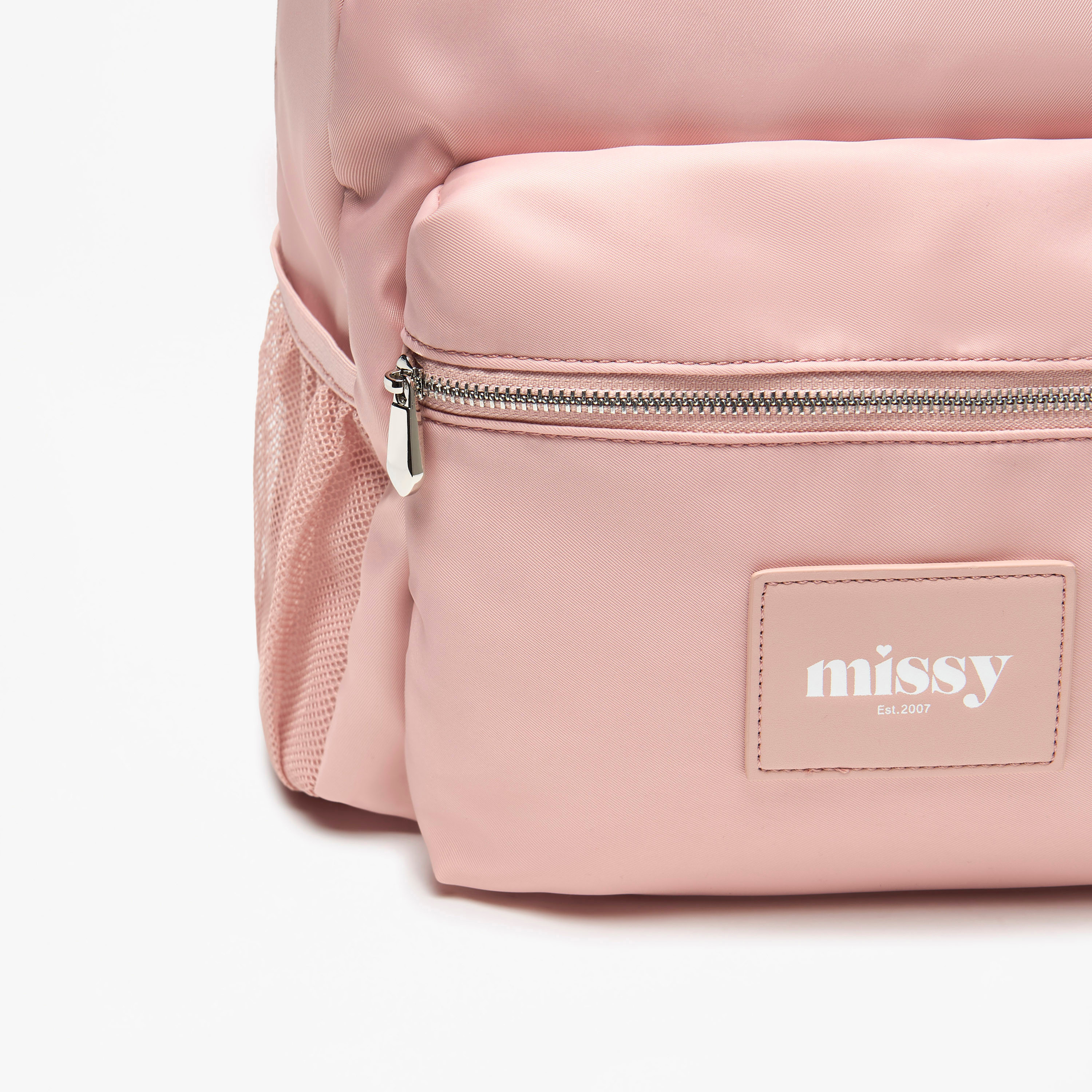 Buy Missy Logo Applique Backpack with Adjustable Straps and Zip Closure 31x40x13 cm Splash UAE