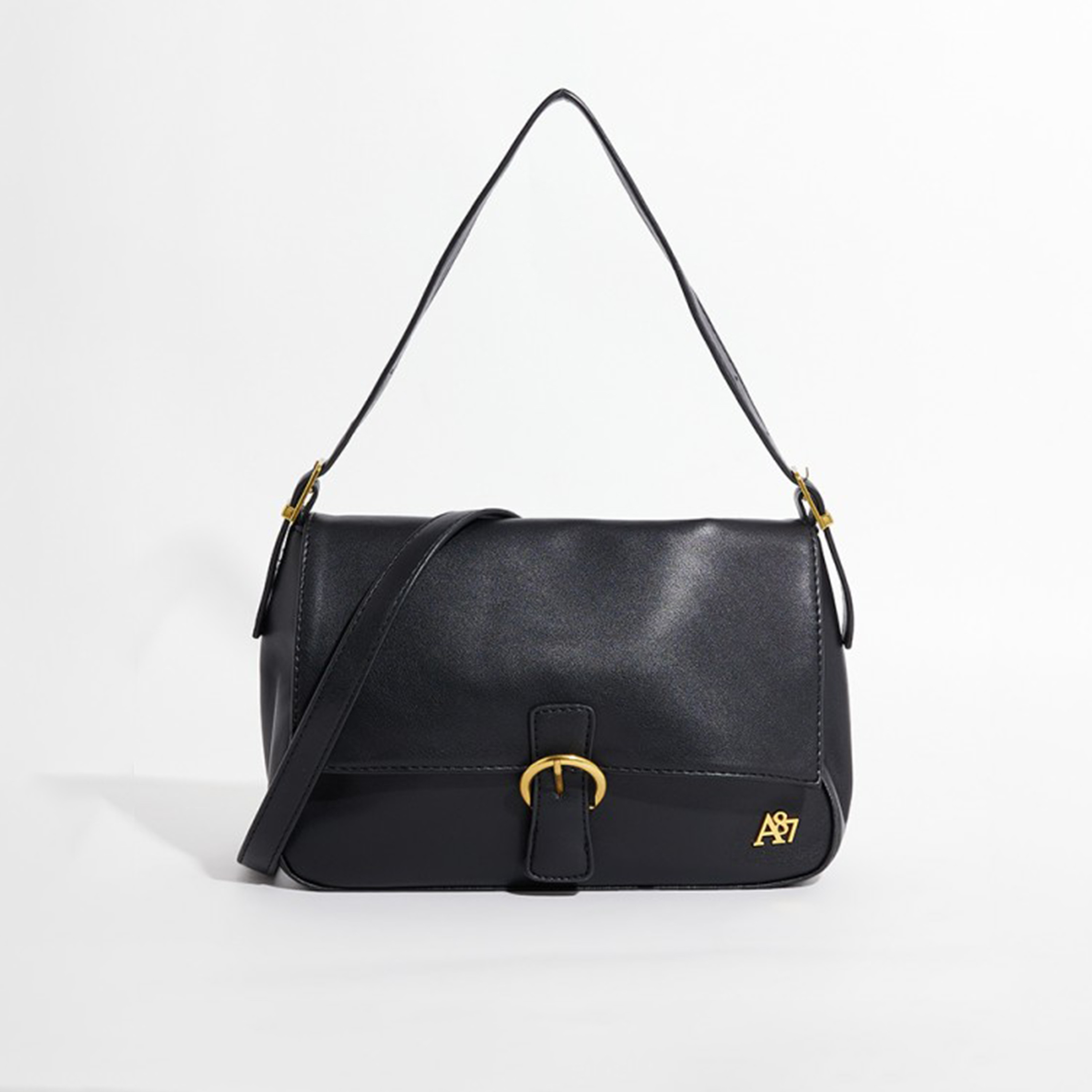 أيروبوستال شنطة كتف لون أسود  وشعار معدني ومشبك للإغلاق-women-bagsandwallets-handbags-image-1