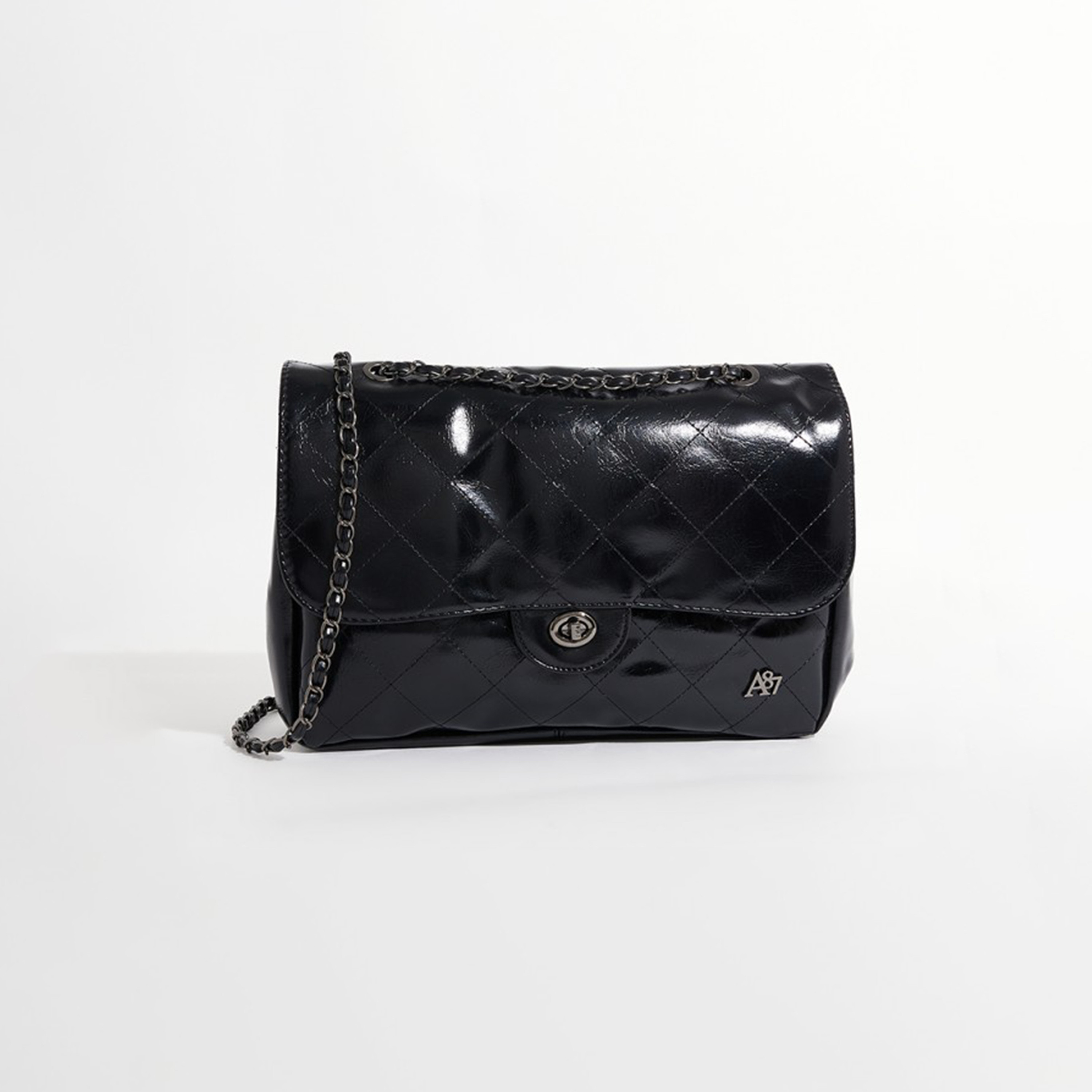 أيروبوستال شنطة يد لون أسود بحزام سلسلة وشعار معدني-women-bagsandwallets-handbags-image-1