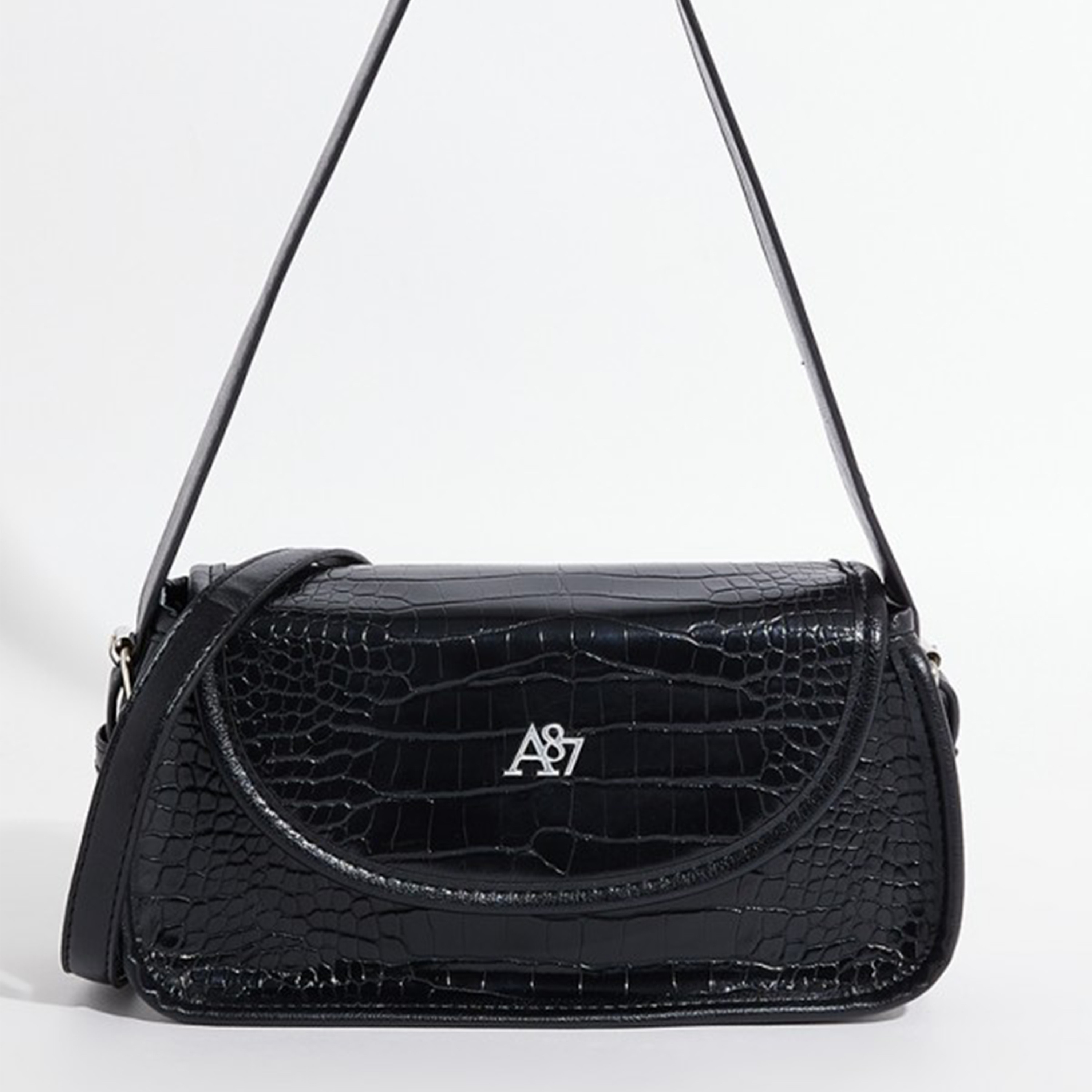 أيروبوستال شنطة كتف لون أسود بحزام قابل للإزالة ونقشة التمساح-women-bagsandwallets-handbags-image-1