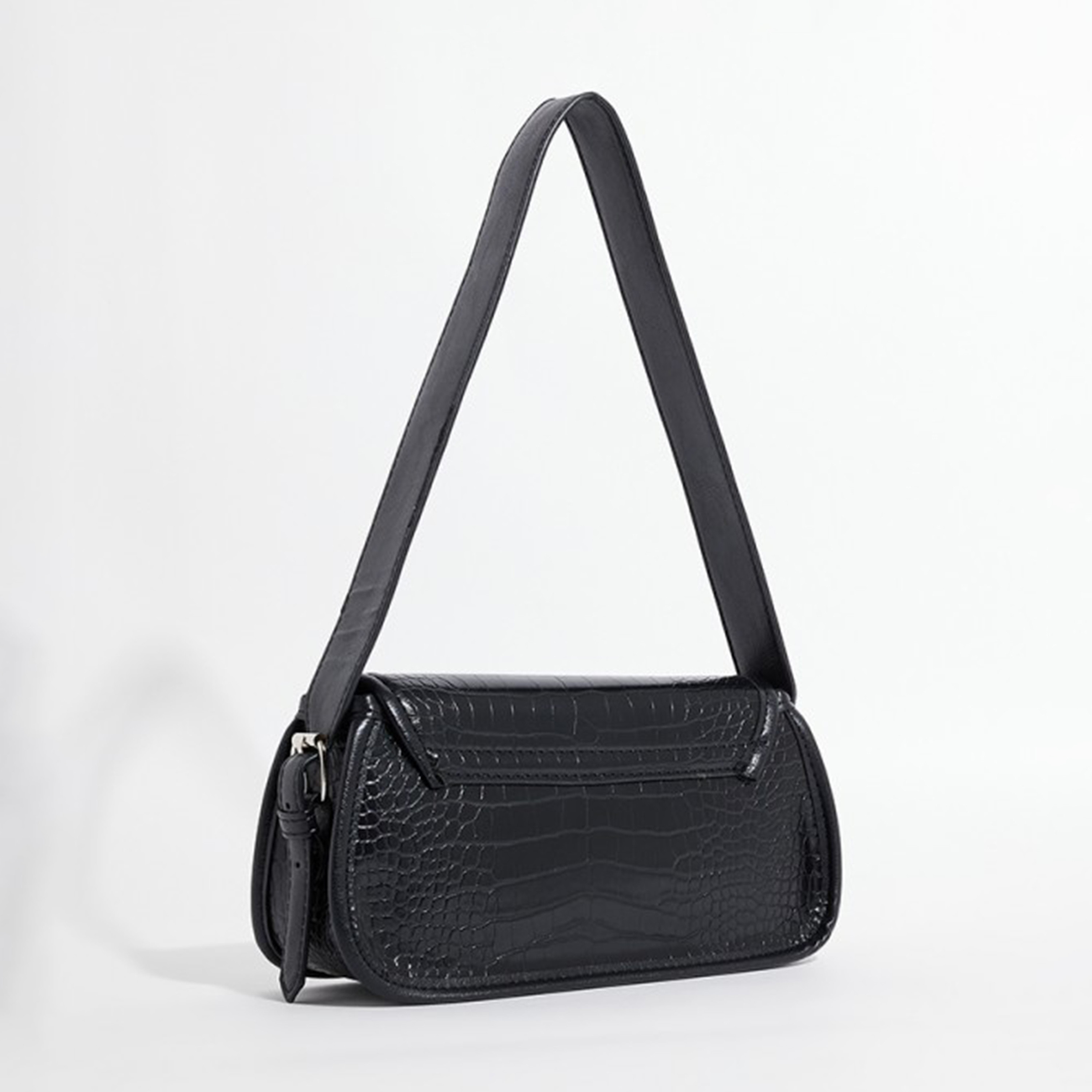 Aeropostale Textured Shoulder Bag Black with Removable Strap and Croc Texture-women-bagsandwallets-handbags-image-2