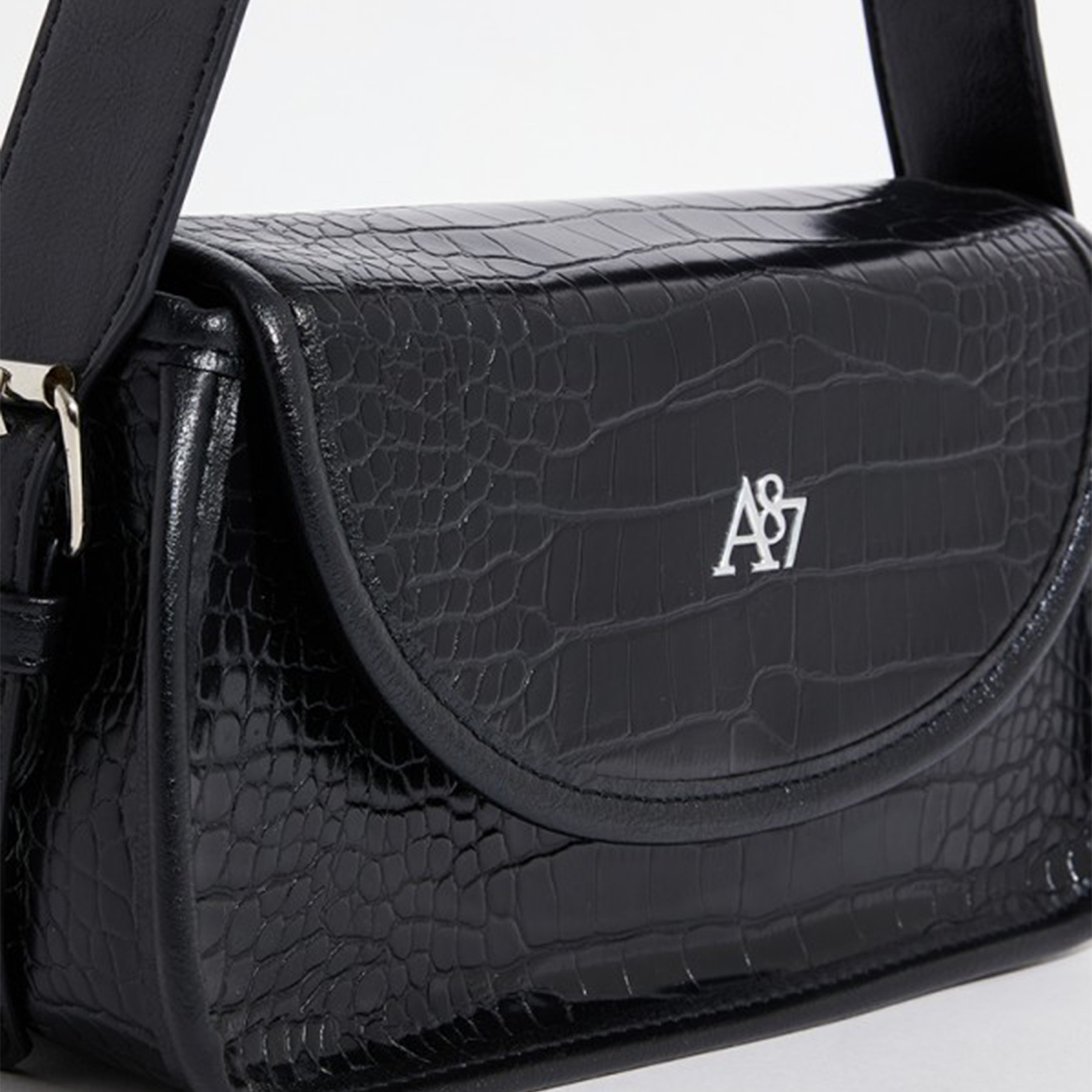 أيروبوستال شنطة كتف لون أسود بحزام قابل للإزالة ونقشة التمساح-women-bagsandwallets-handbags-image-3