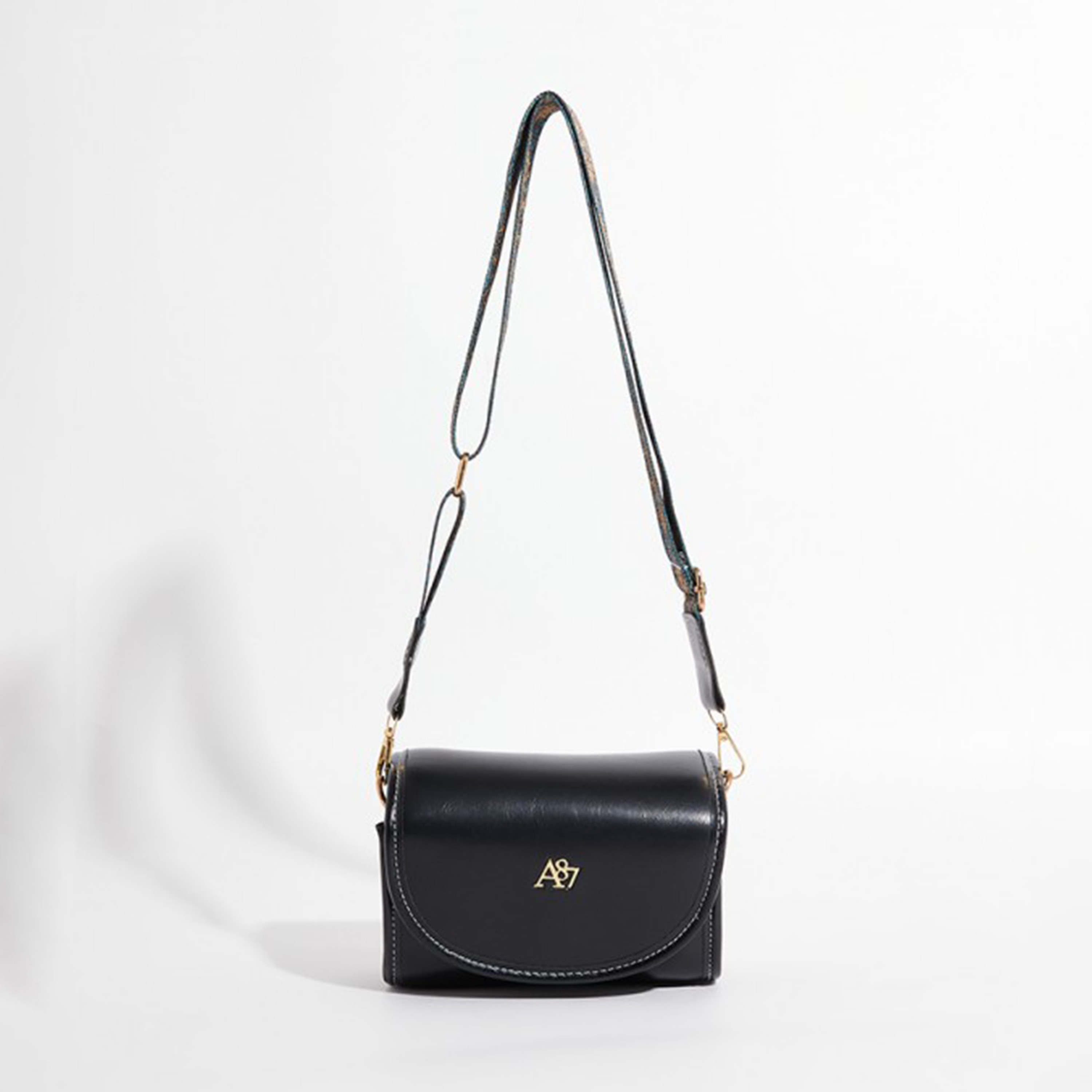 Aeropostale Textured Crossbody Bag Black with Adjustable Printed Strap and Flap Closure-women-bagsandwallets-handbags-image-1