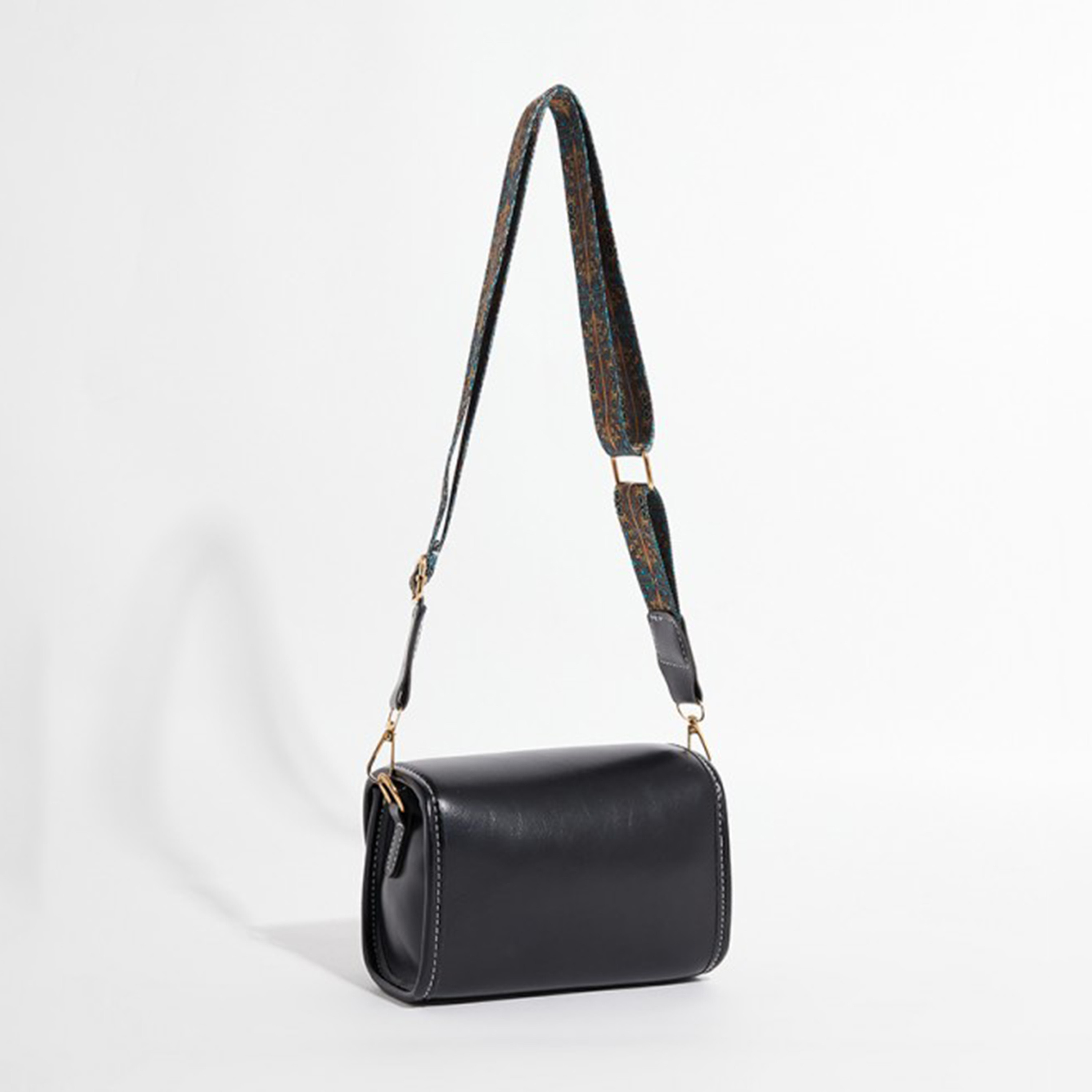 Aeropostale Textured Crossbody Bag Black with Adjustable Printed Strap and Flap Closure-women-bagsandwallets-handbags-image-2
