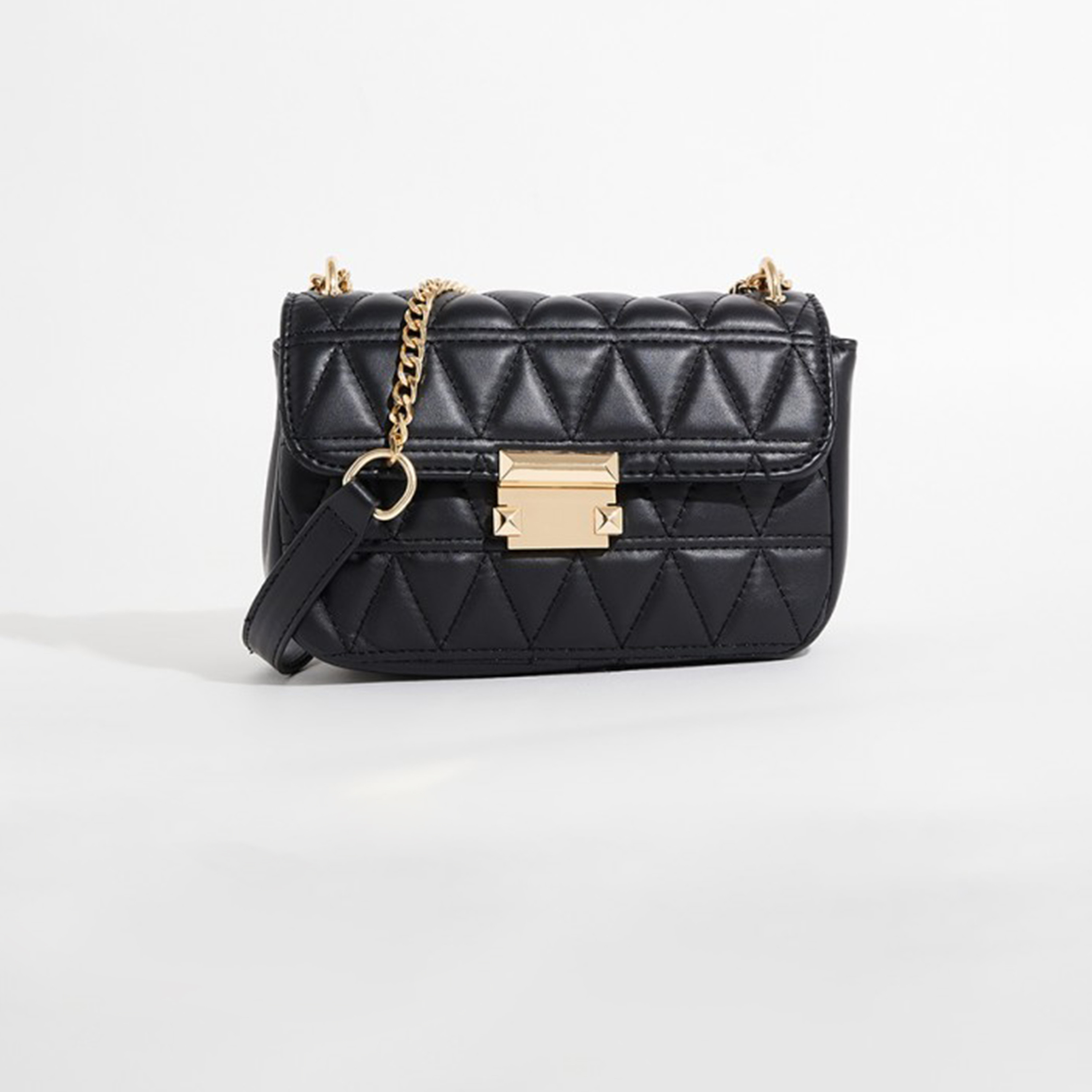 أيروبوستال شنطة كتف مبطنة لون أسود وبحزام سلسلة وطية للإغلاق-women-bagsandwallets-handbags-image-1