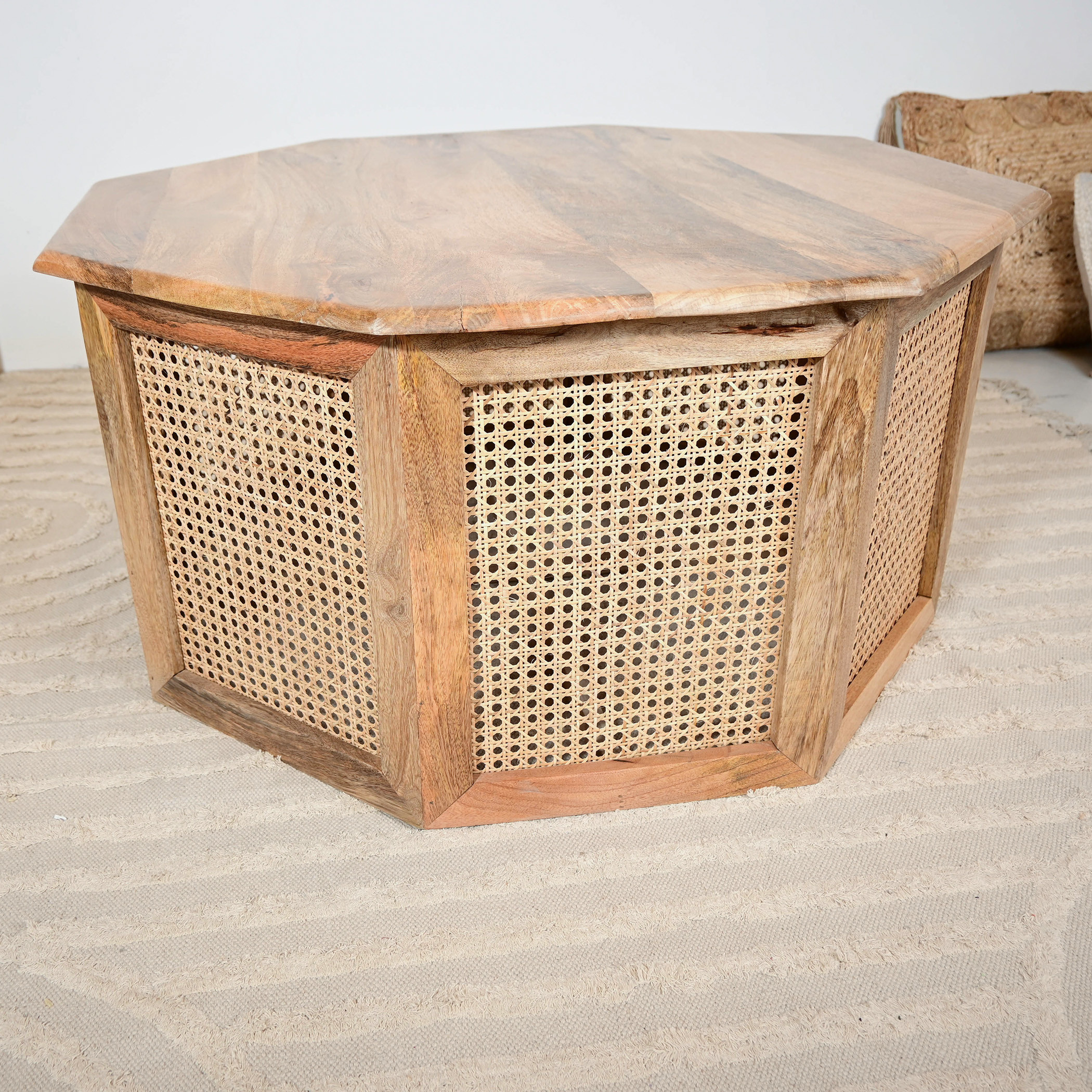 Home Carving Wooden Coffee Table with Rattan Detailing - 90x46 cm-furniture-livingroom-coffeetables-image-5