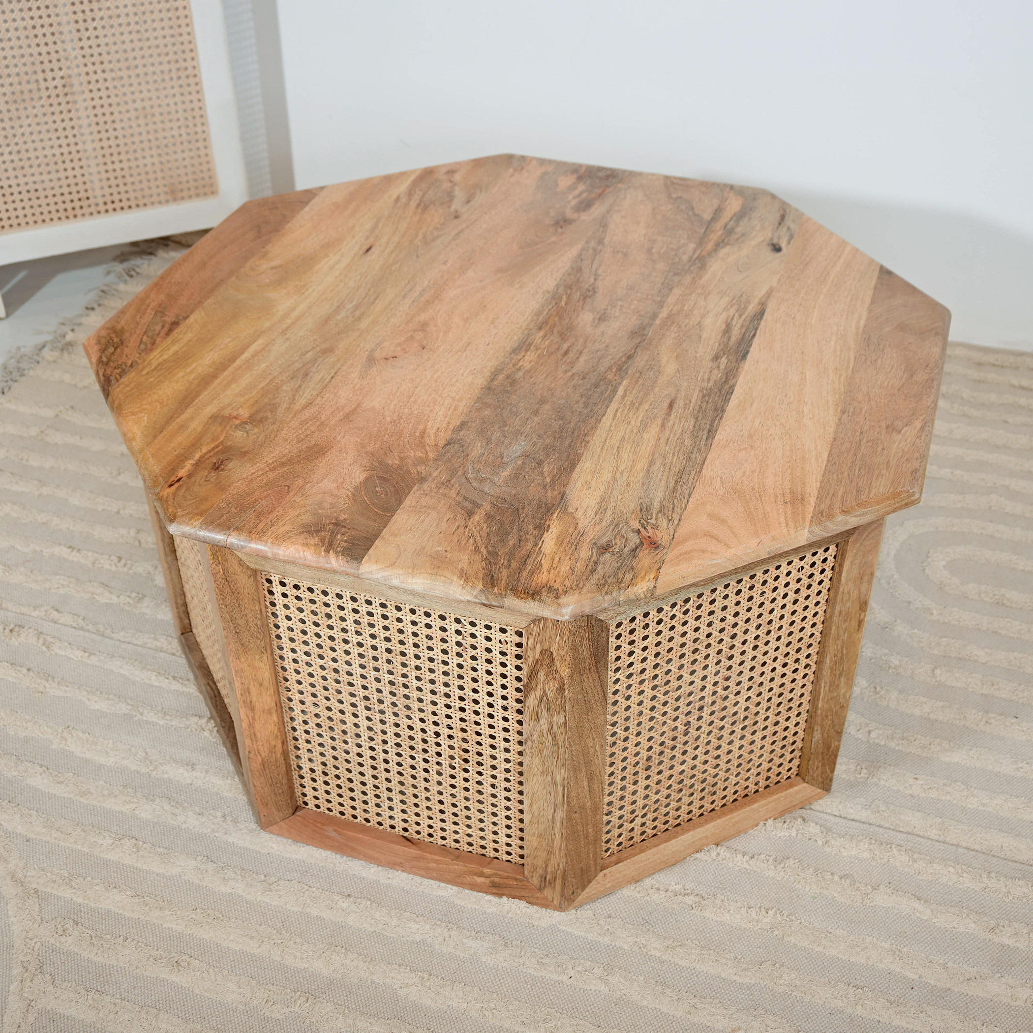 Home Carving Wooden Coffee Table with Rattan Detailing - 90x46 cm-furniture-livingroom-coffeetables-image-7