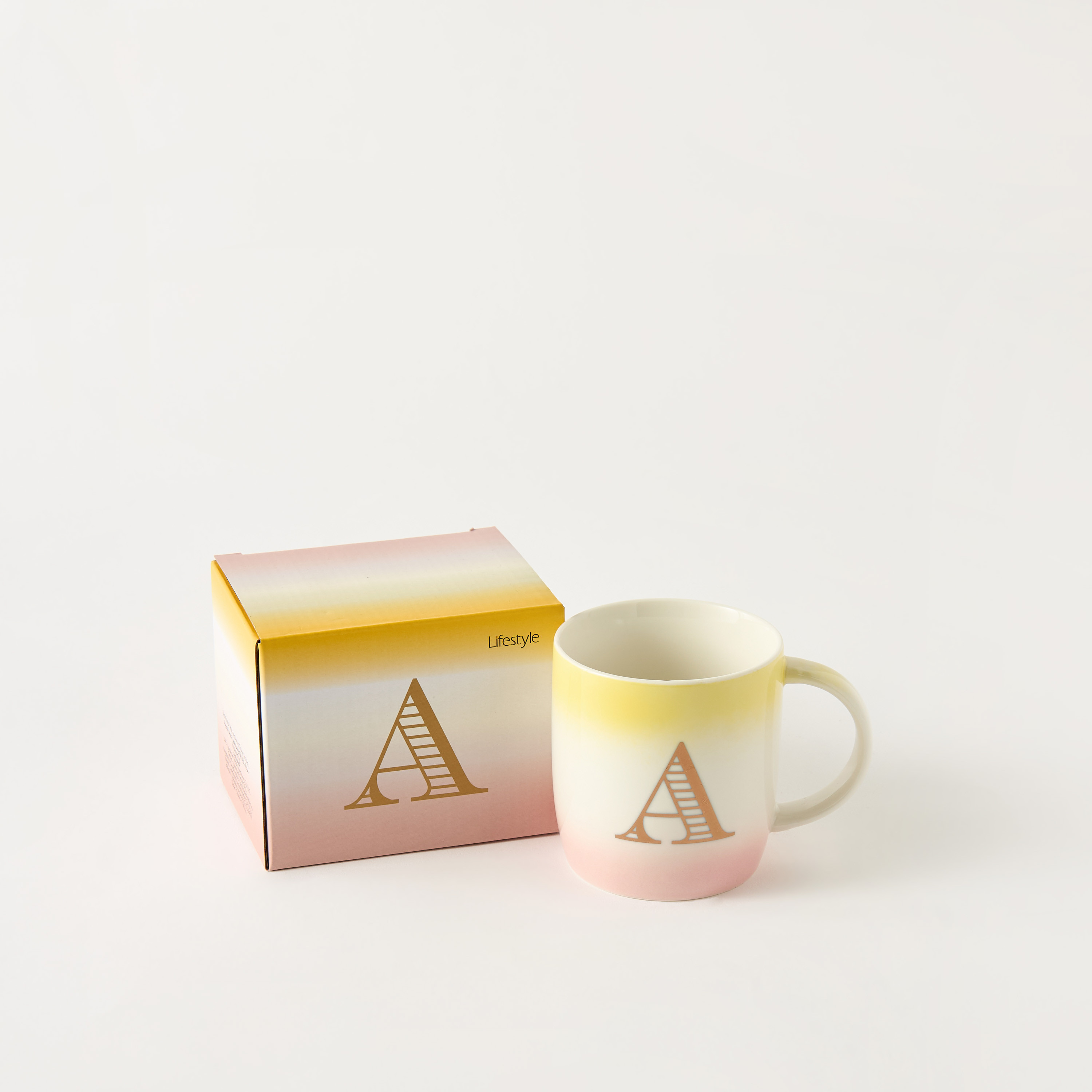 مج سيراميك بقوالب ملّونة وطبعات حرف إيه- 360 مل-household-dining-teaandcoffee-mugsandcups-image-3