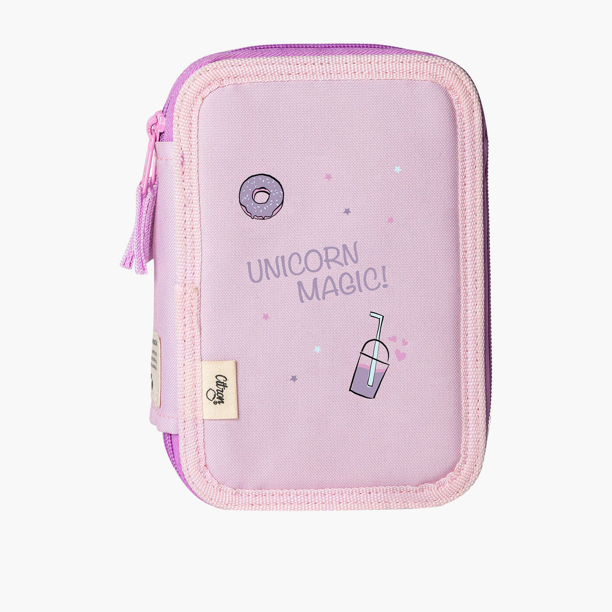 Citron Unicorn Print Pencil Case with Zip Closure-school-stationery-pencilcases-image-1