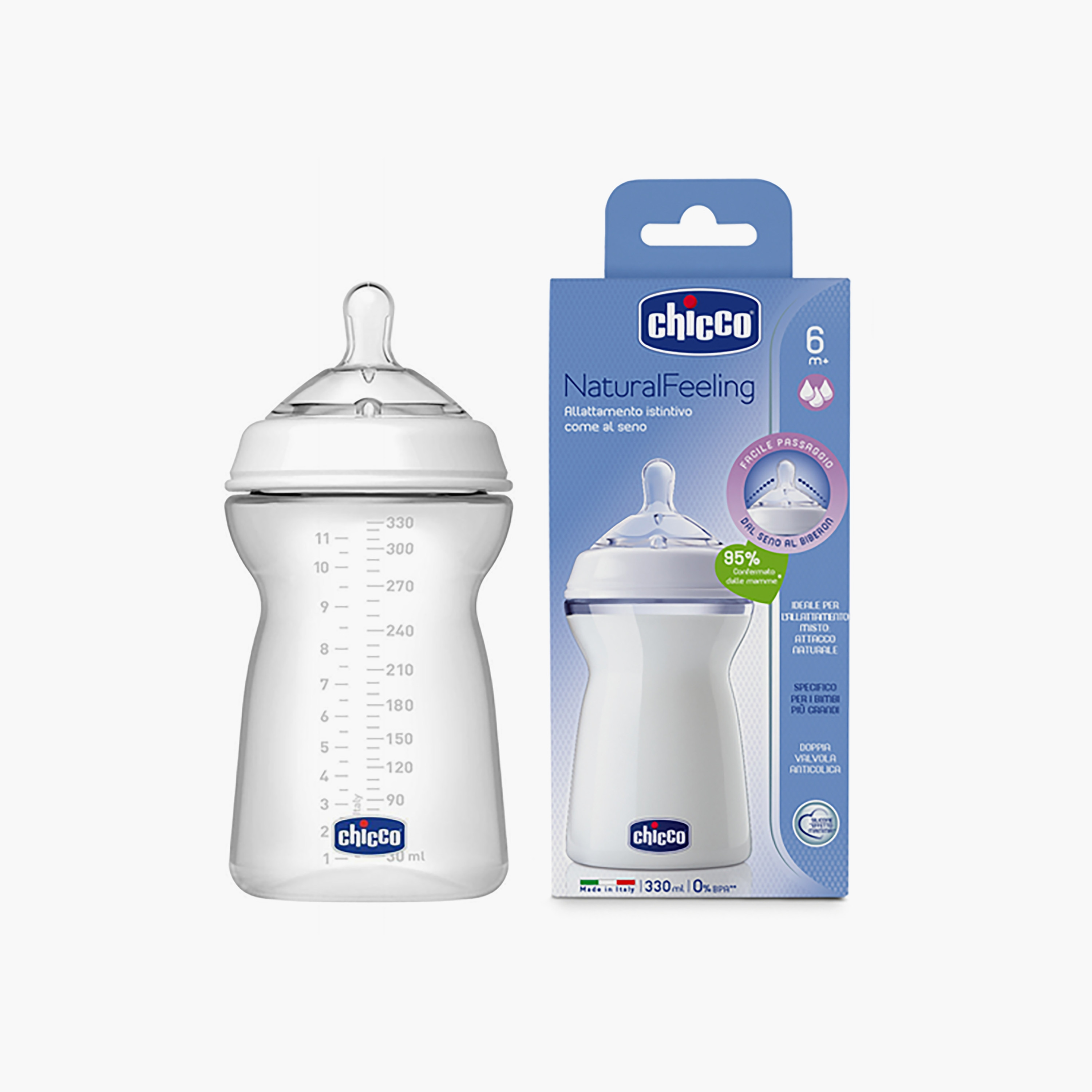 زجاجة رضاعة طبيعية سريعة التدفق من شيكو، لعمر 6 أشهر +، 330 مل-baby-feeding-feedingbottles-bottlesandteats-image-1