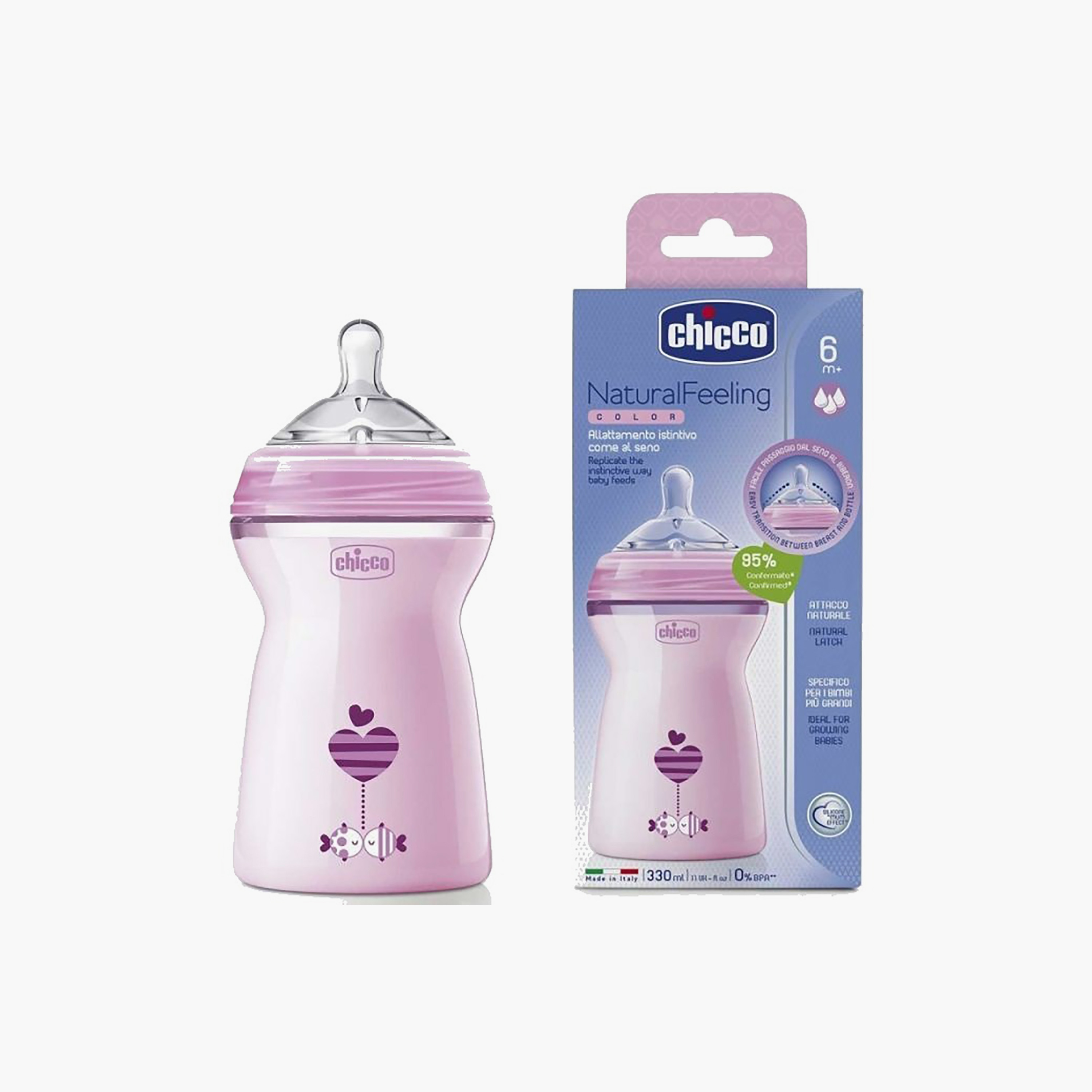 Chicco Natural Feeding Bottle, Pink, 6 Months +, 330 ml-baby-feeding-feedingbottles-bottlesandteats-image-1